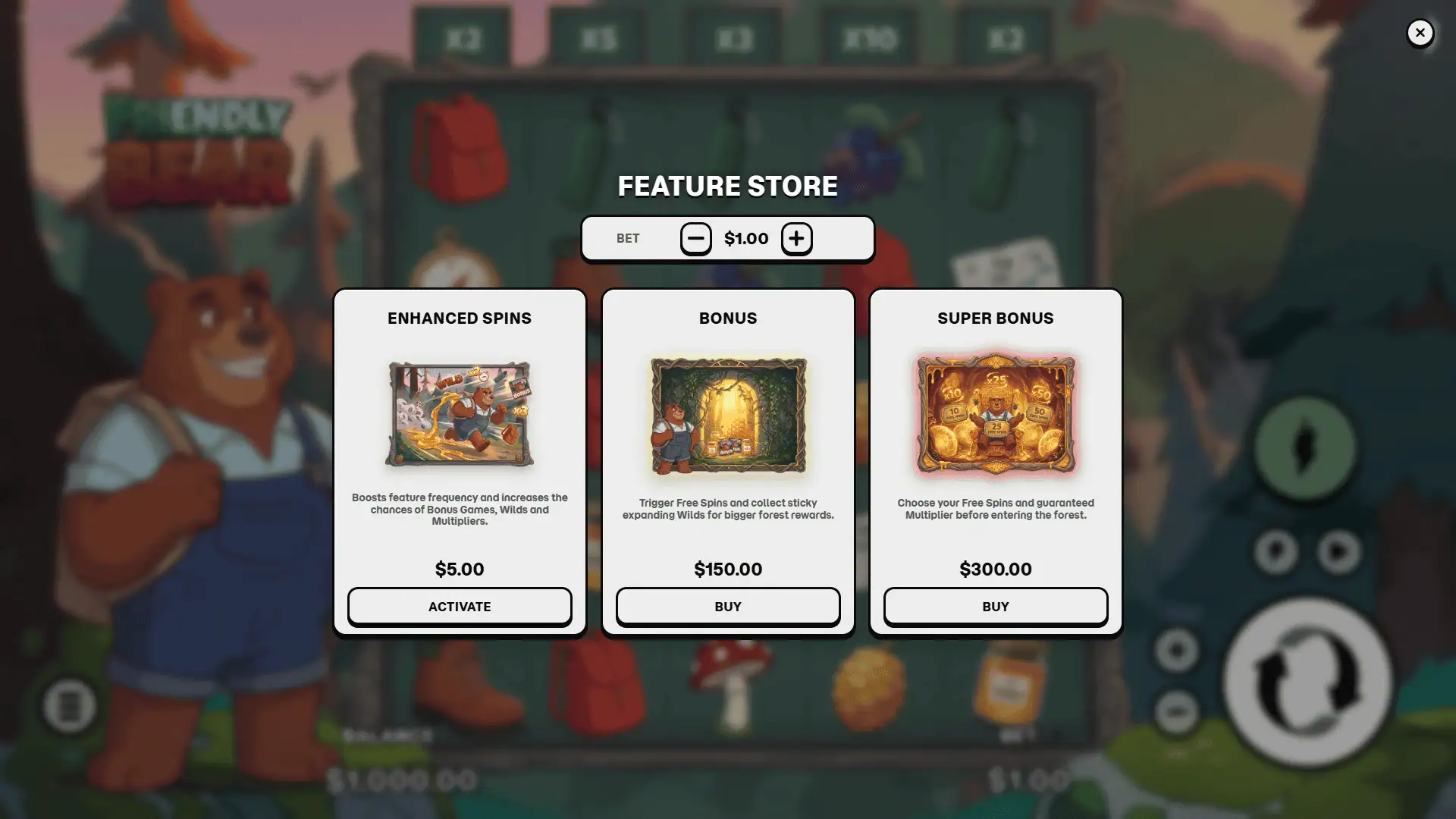 Friendly Bear bonus buy menu