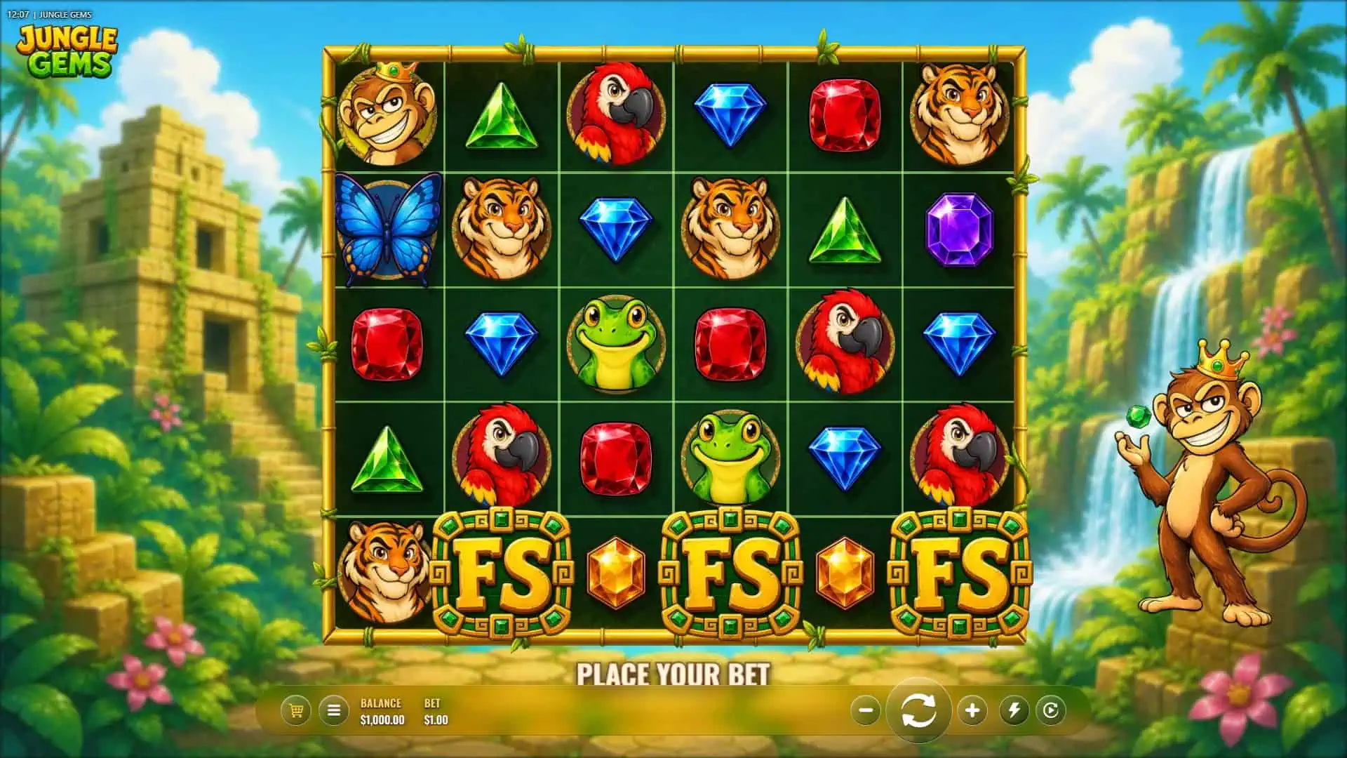 Jungle Gems slot gameplay reels