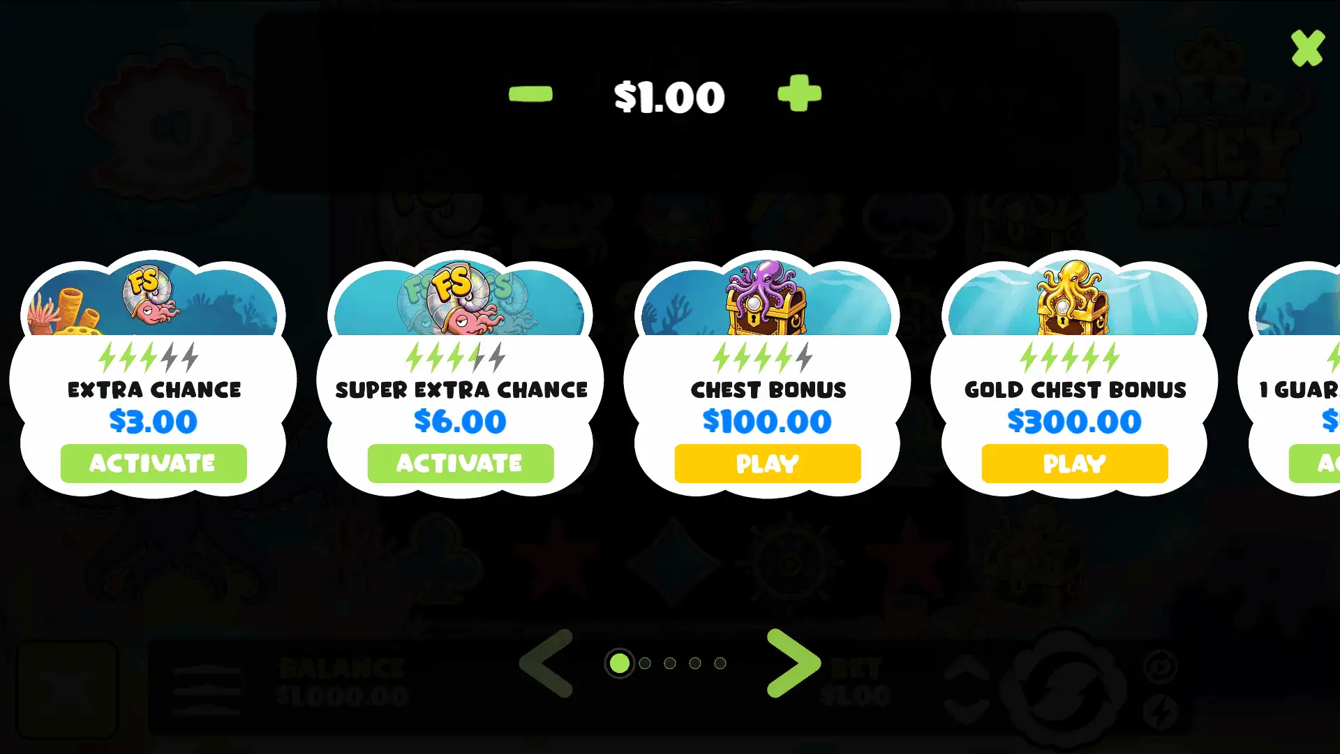 Deep Key Dive bonus buy menu