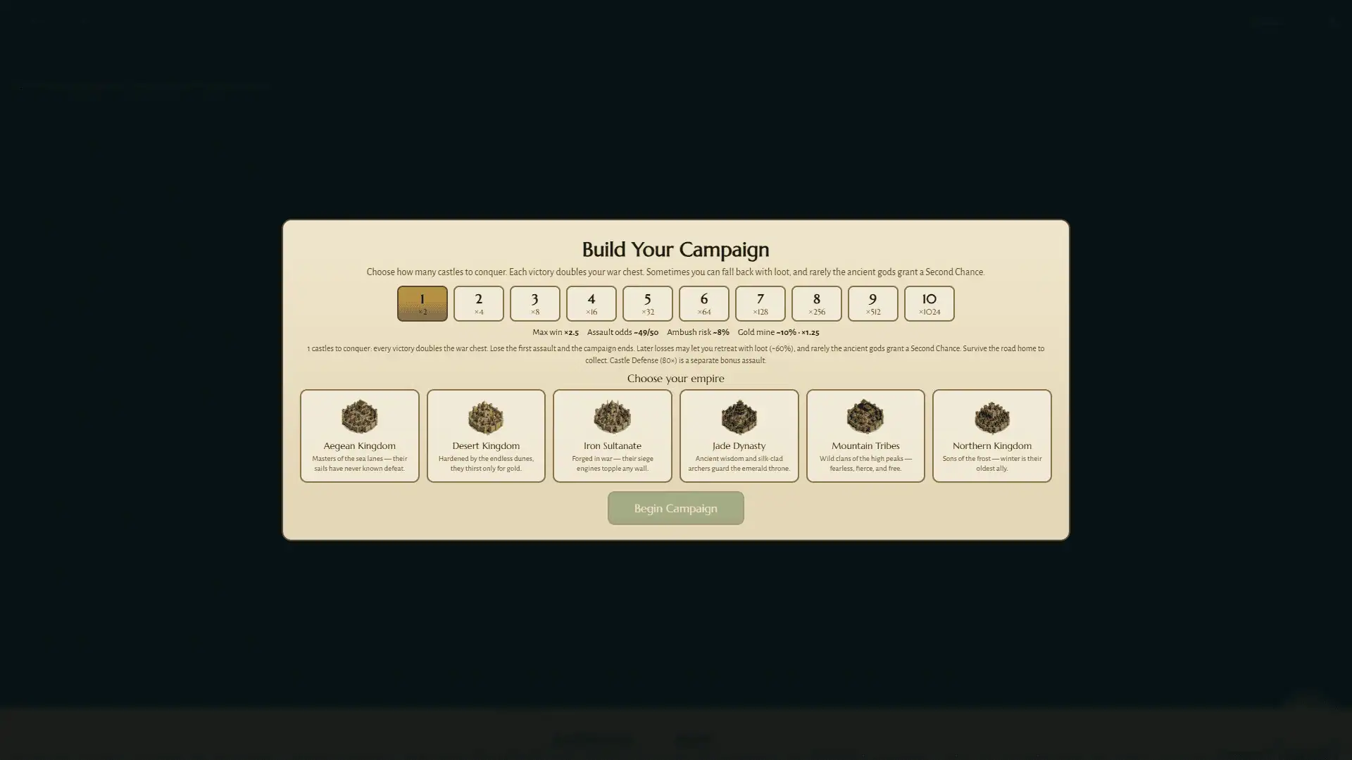 Empires Fall: Rise from Ashes! slot intro screen