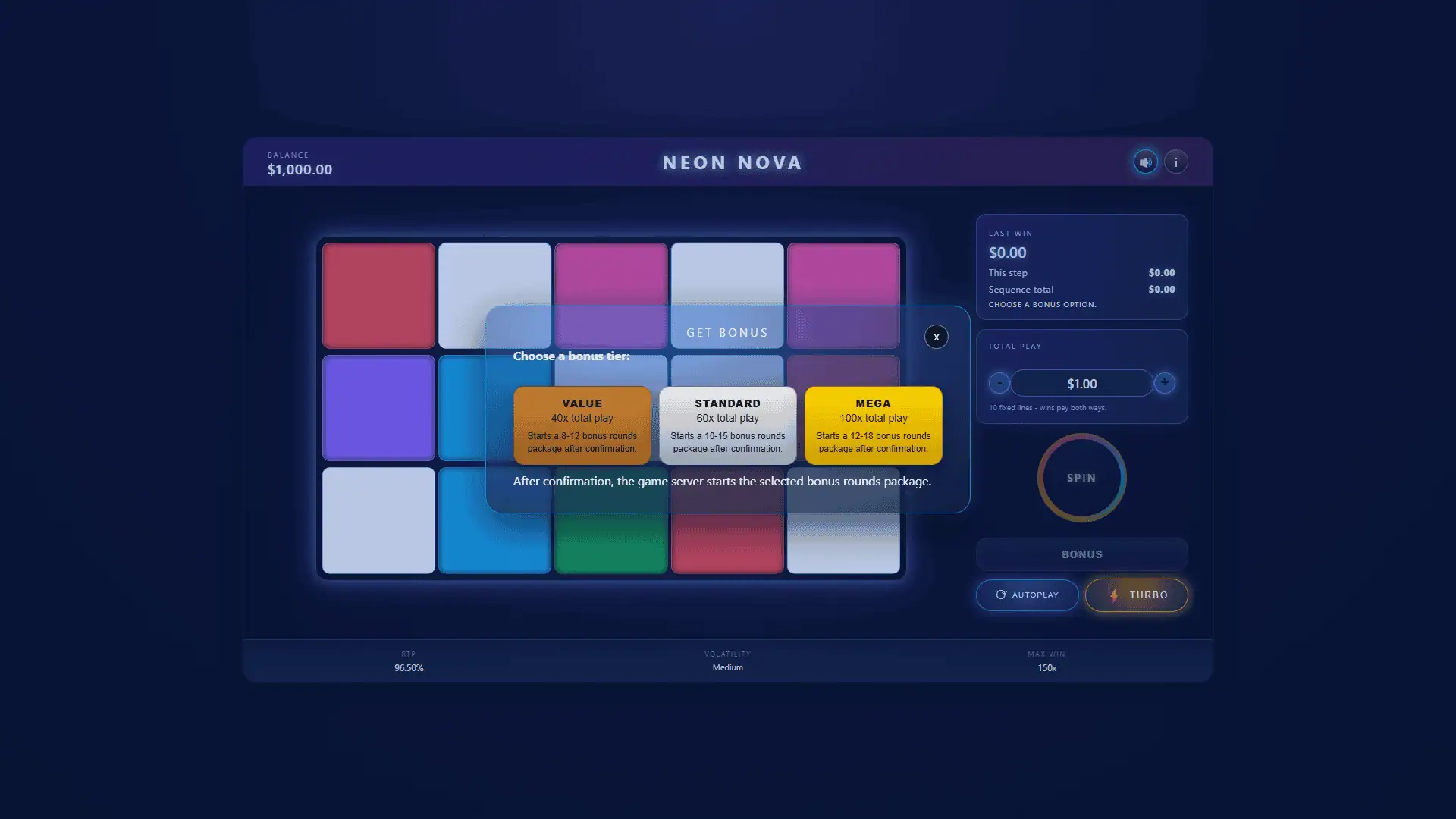 Neon Nova bonus buy menu