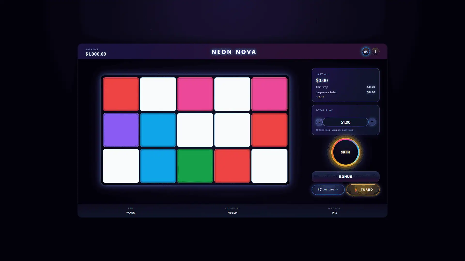 Neon Nova slot gameplay reels