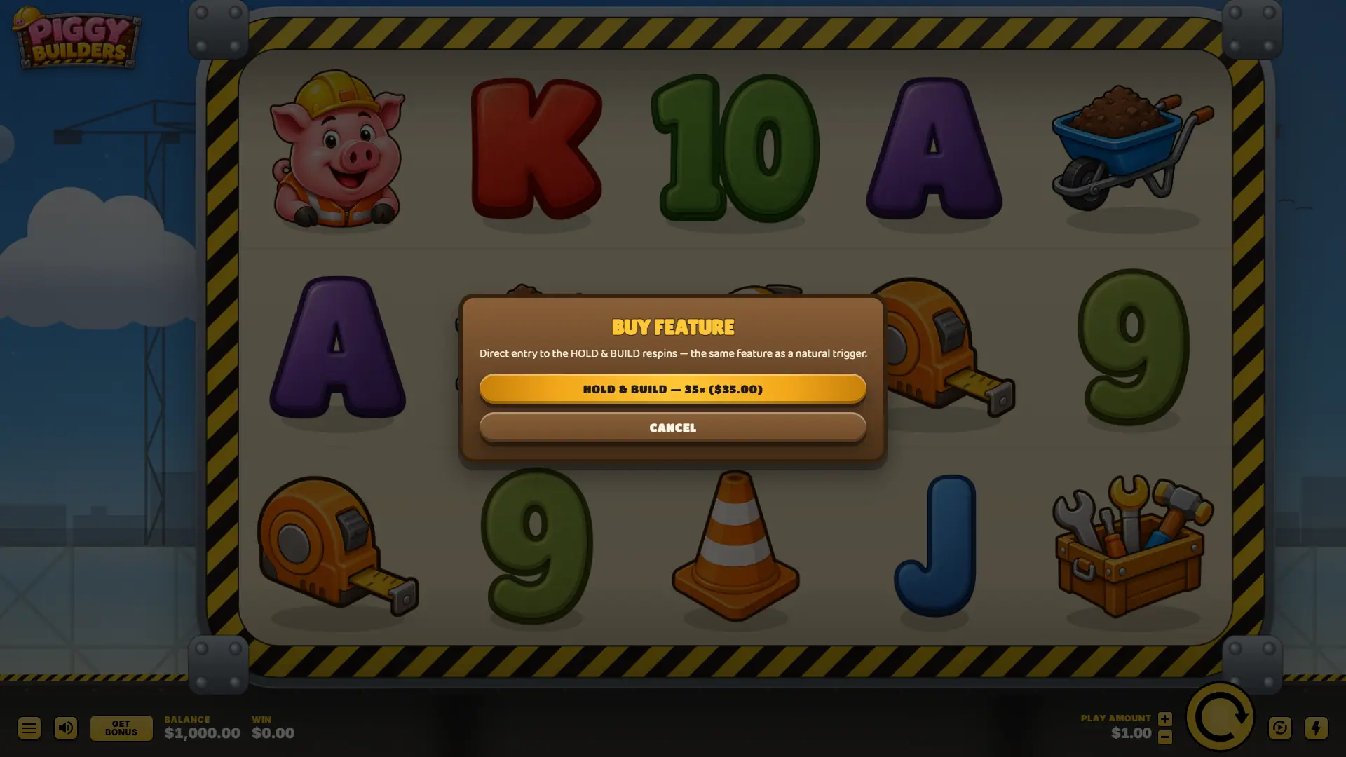 Piggy Builders bonus buy menu