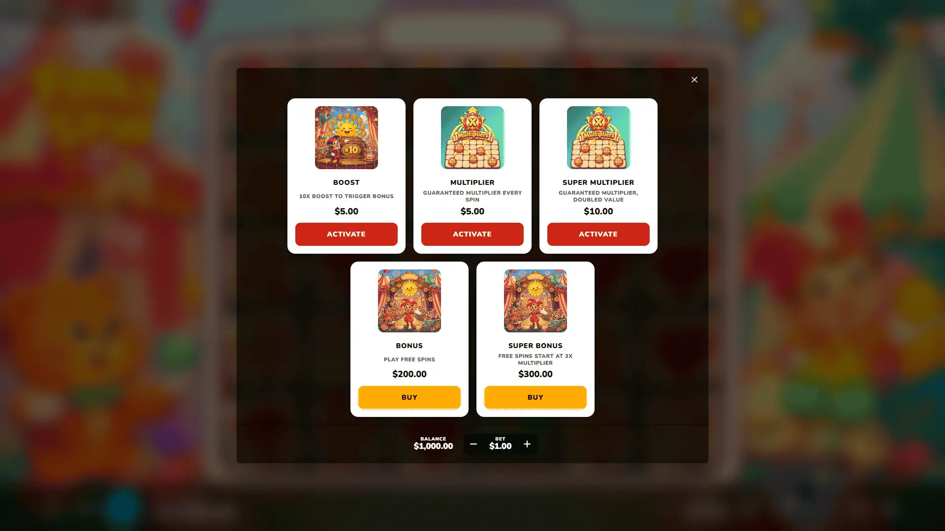 Fools Spin bonus buy menu