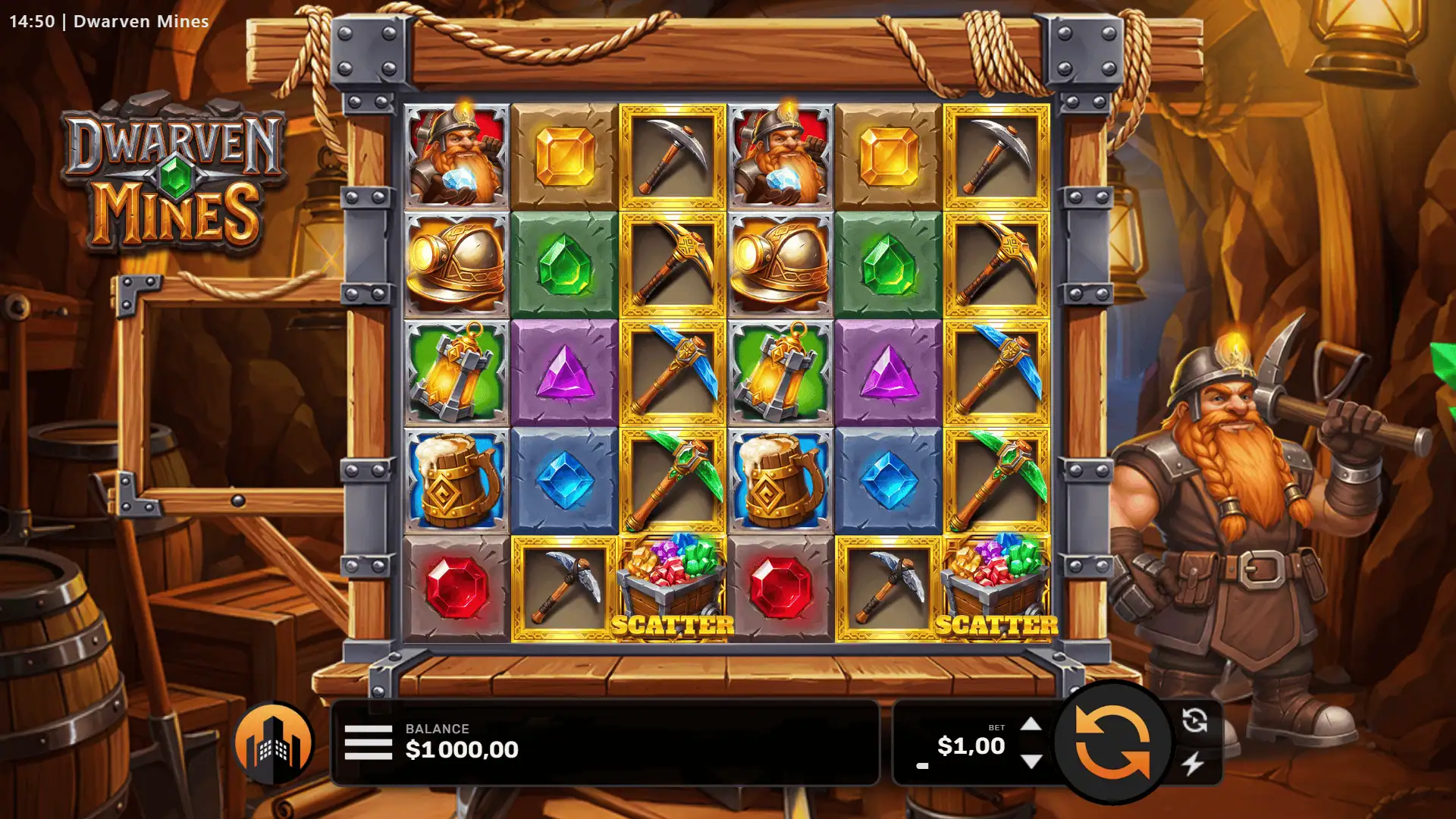 Dwarven Mines slot gameplay reels