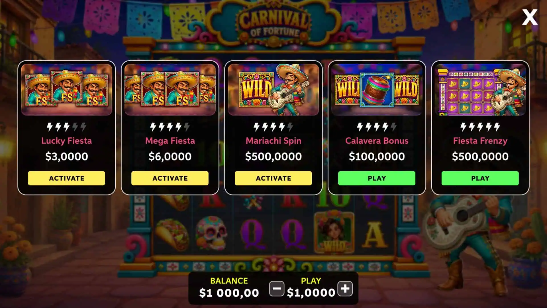Carnival of Fortune bonus buy menu