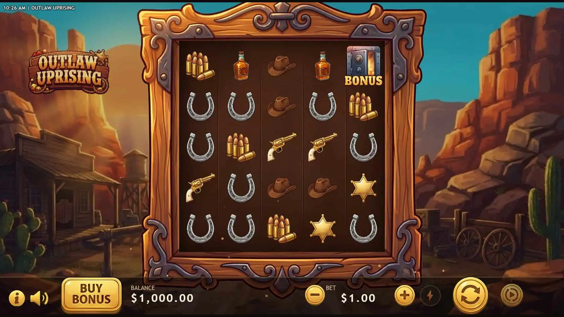 Outlaw Uprising slot gameplay reels