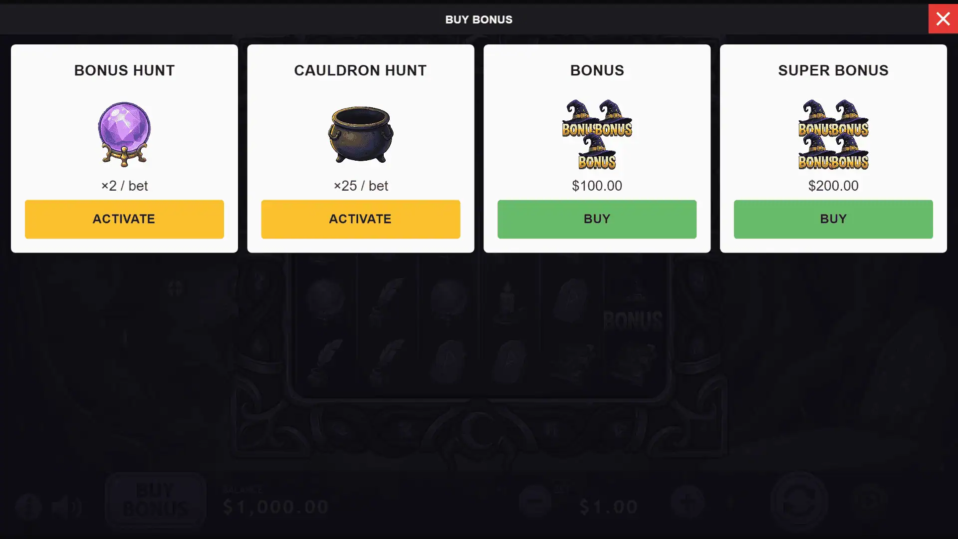 Witch Fox bonus buy menu