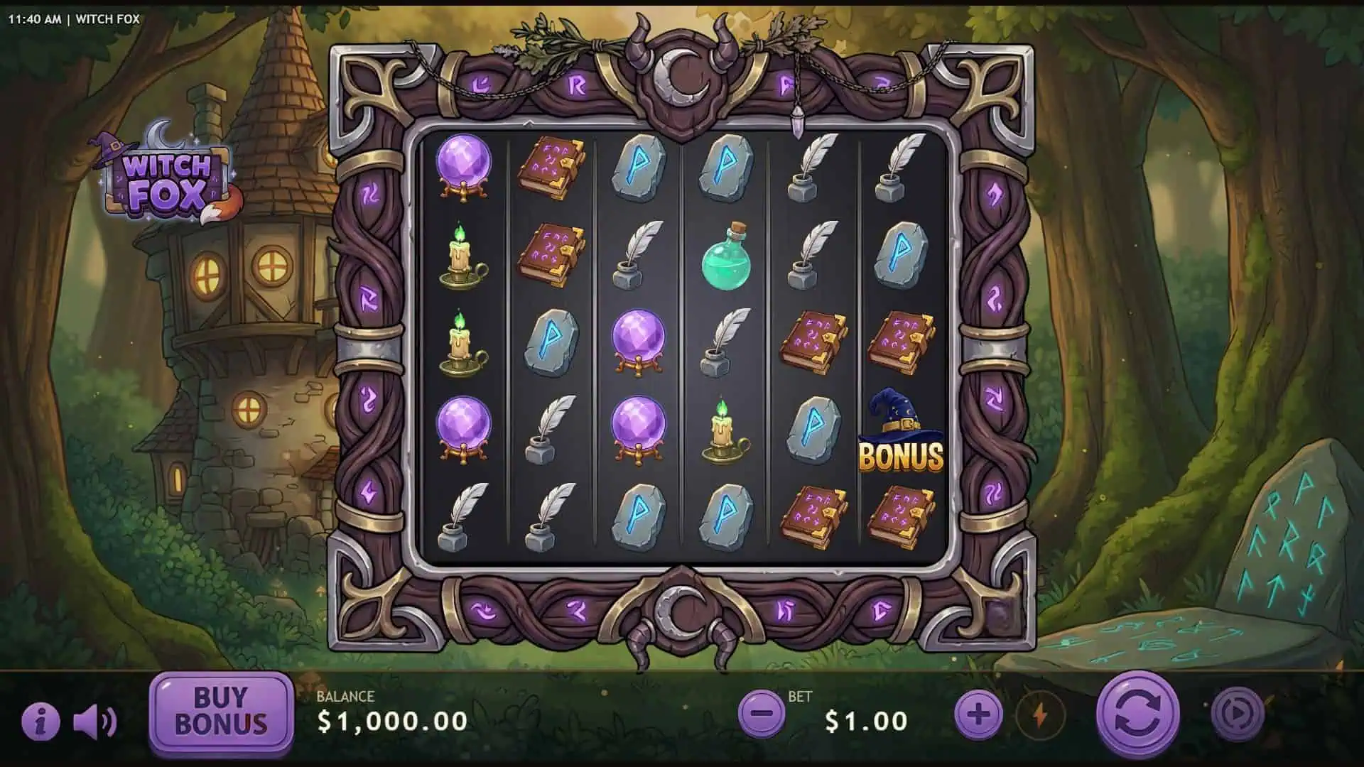 Witch Fox slot gameplay reels