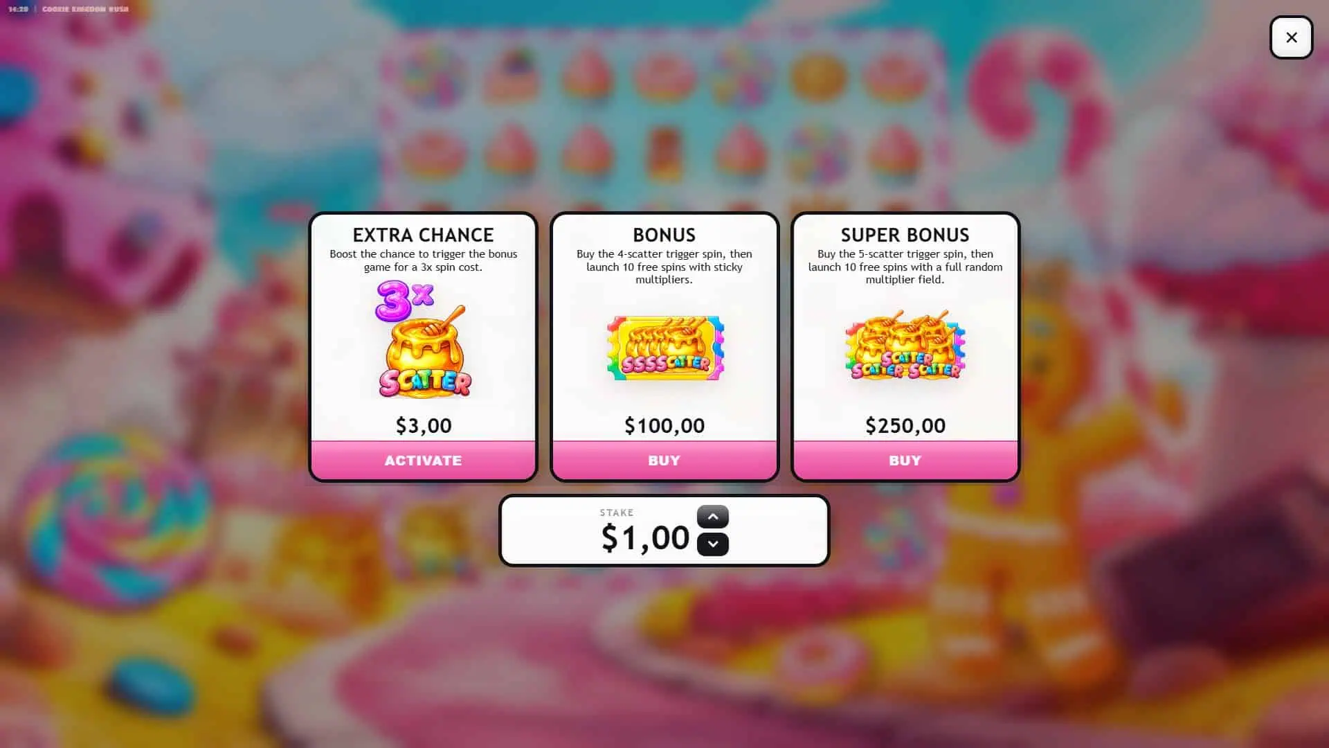 Cookie Kingdom Rush bonus buy menu