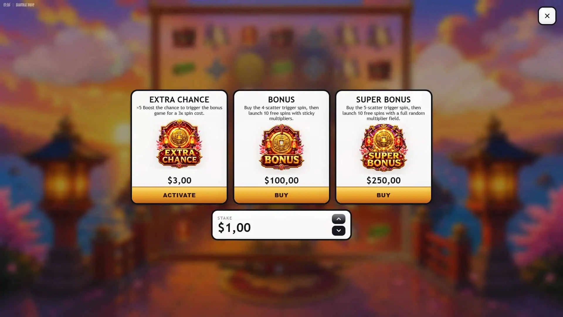 Samurai Drop bonus buy menu