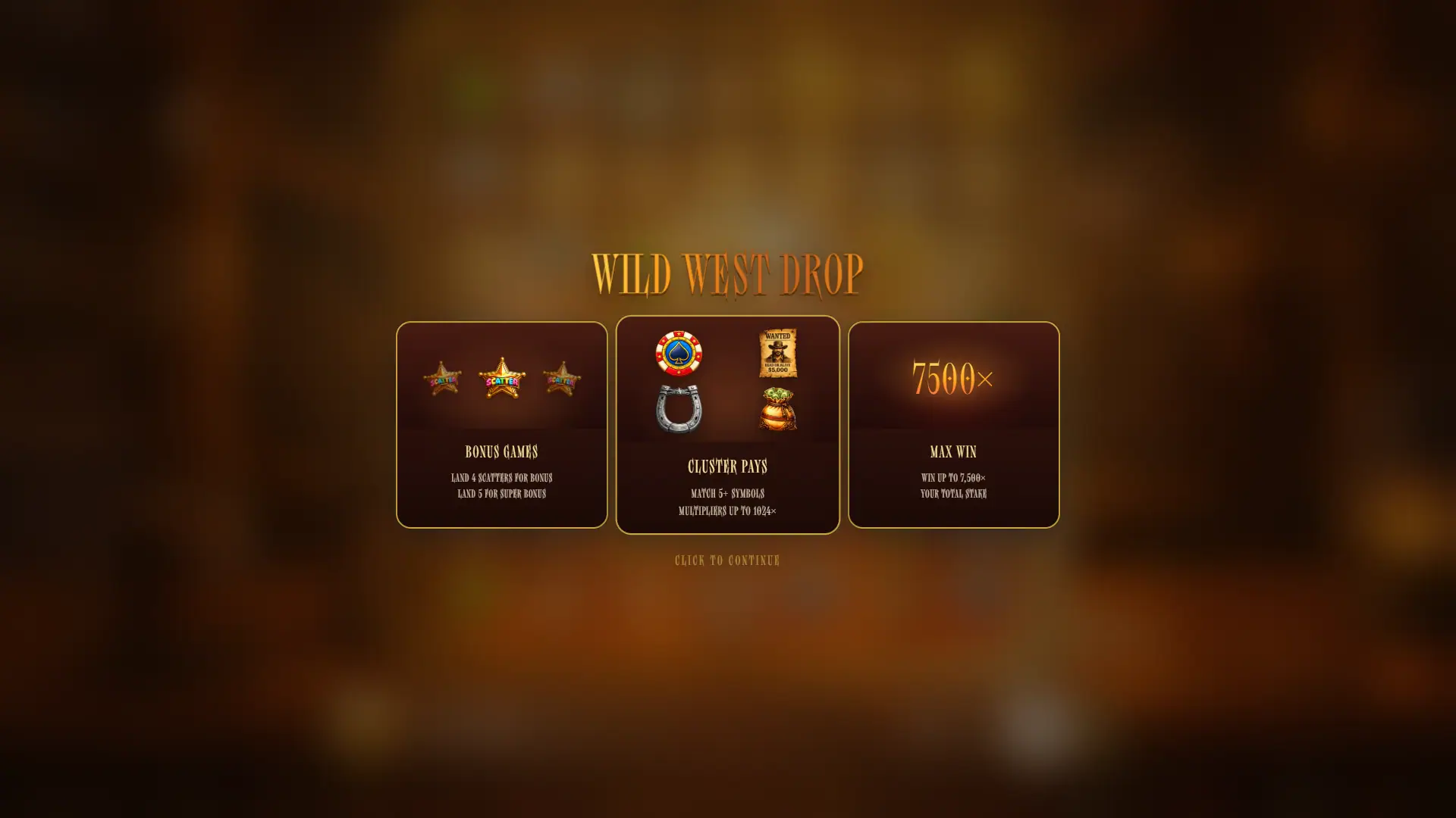 Wild West Drop slot intro screen