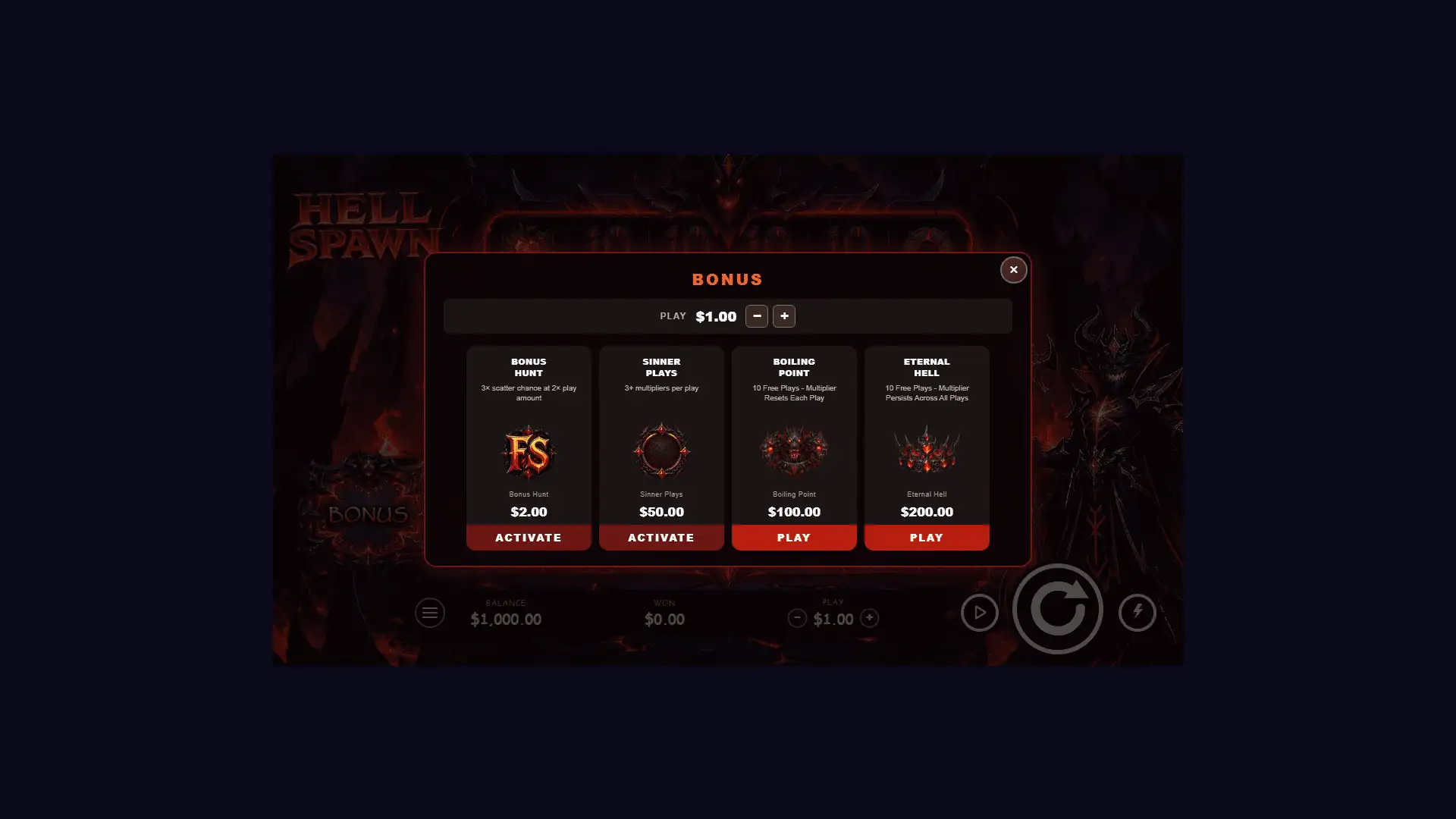 Hell Spawn bonus buy menu