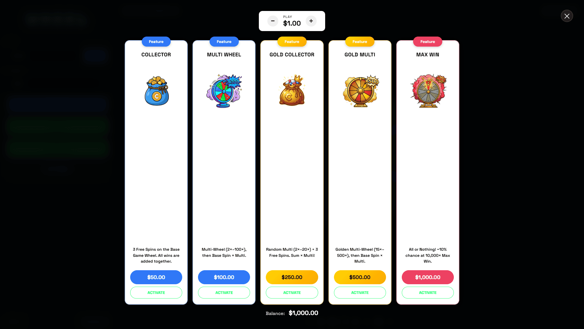 Max The WHEEL bonus buy menu