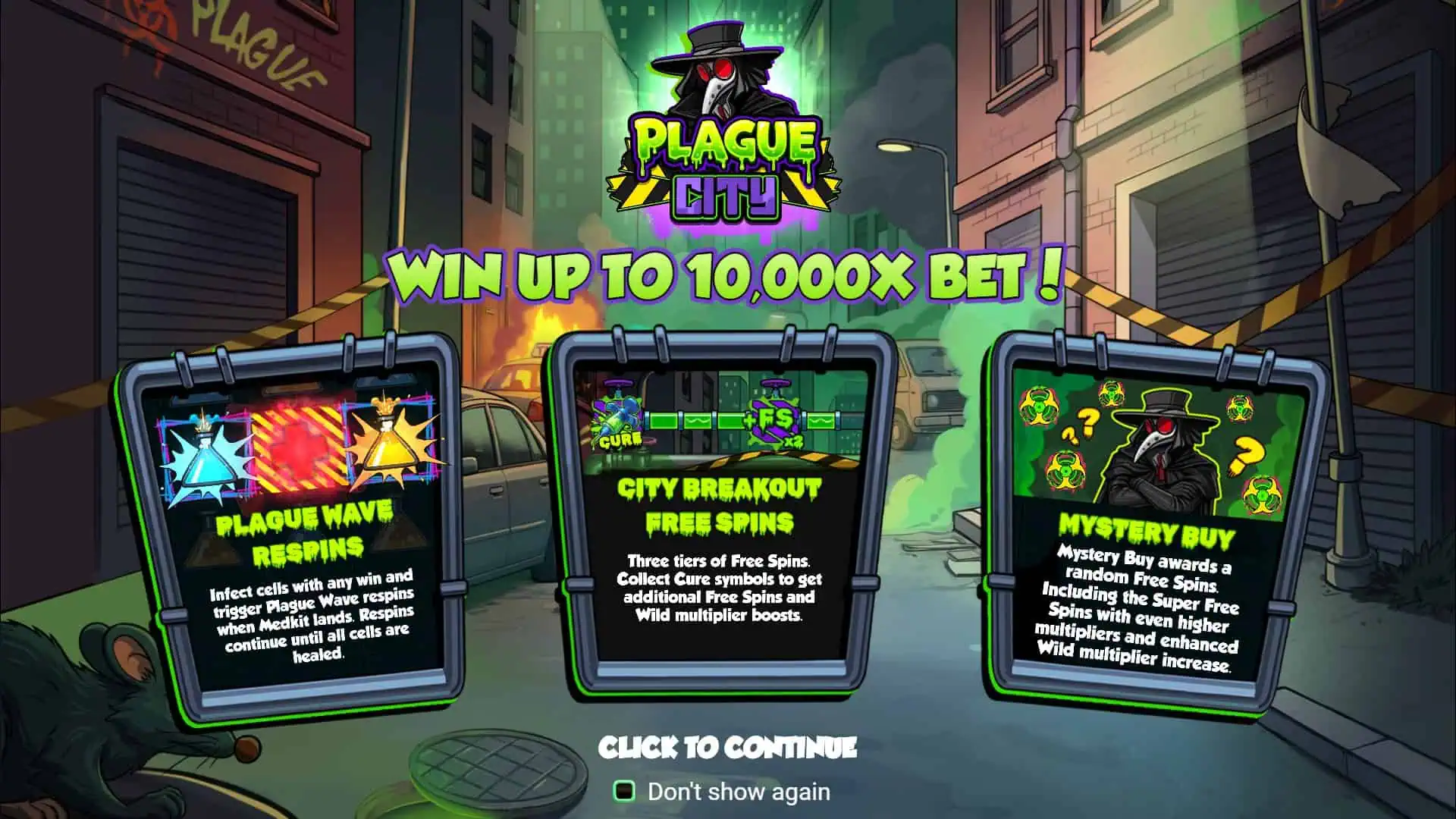 Plague City slot intro screen