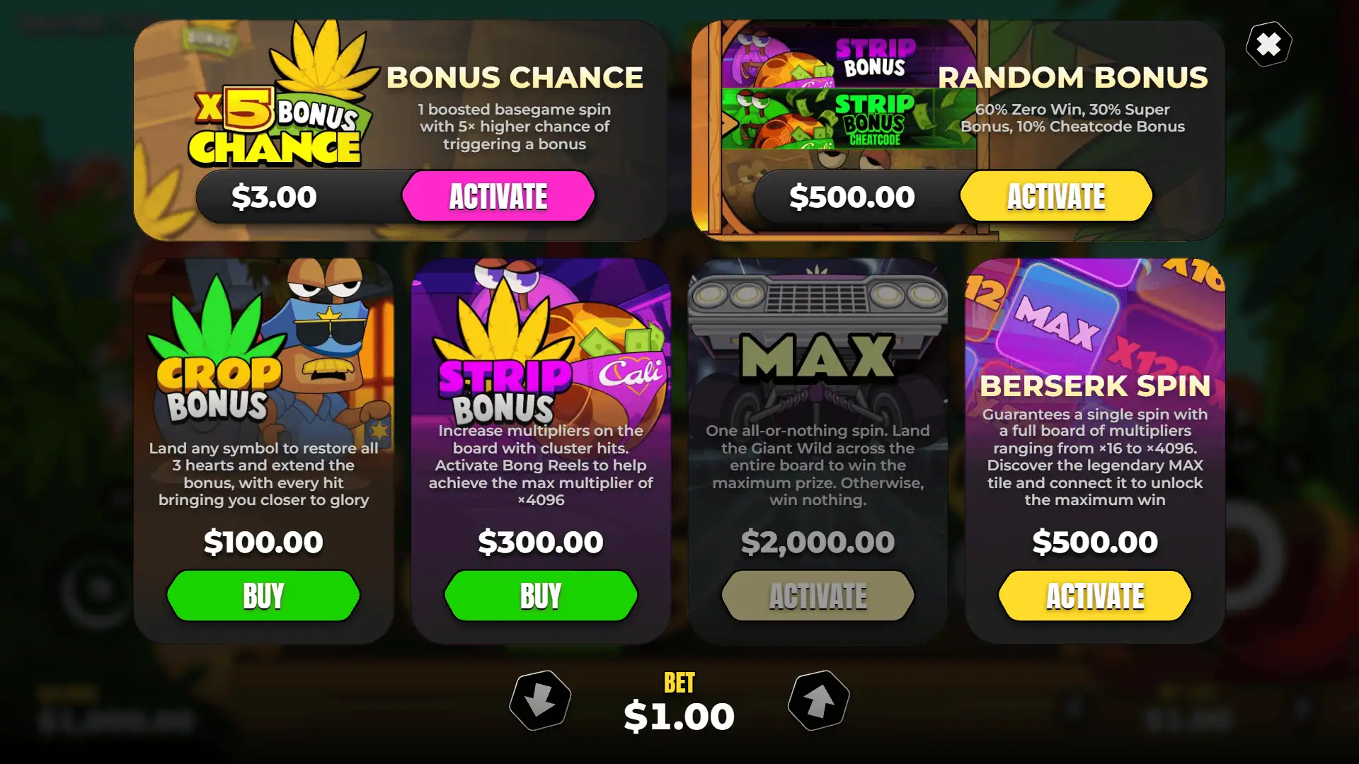 Ganja Snail bonus buy menu