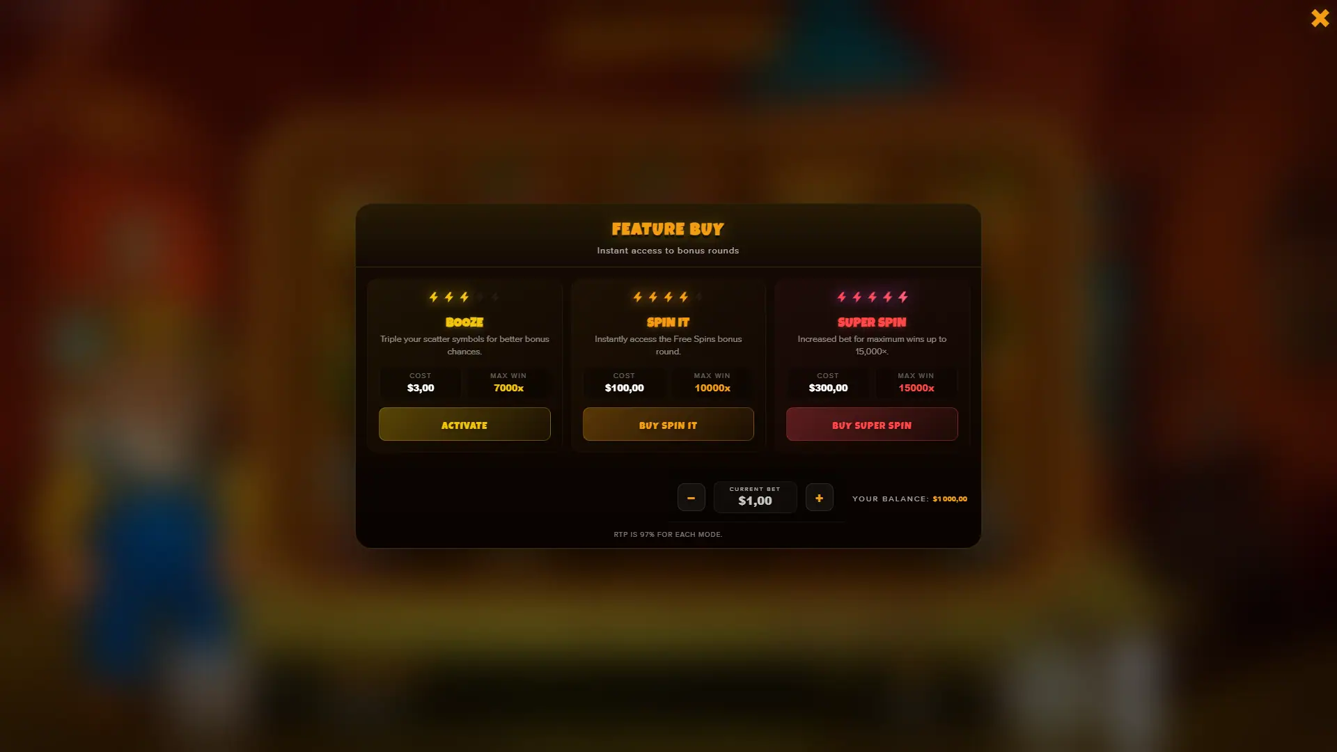 Grumpy Paps bonus buy menu