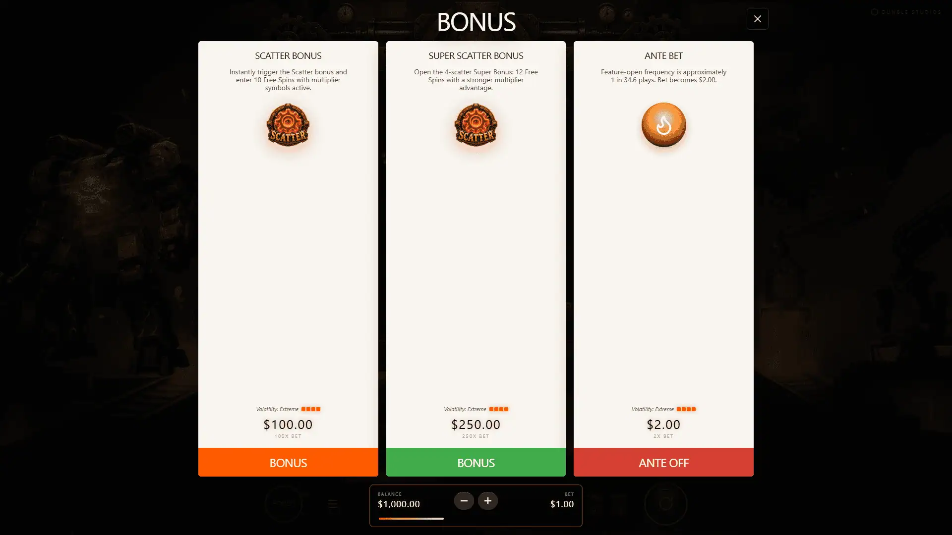 Robot Forge bonus buy menu