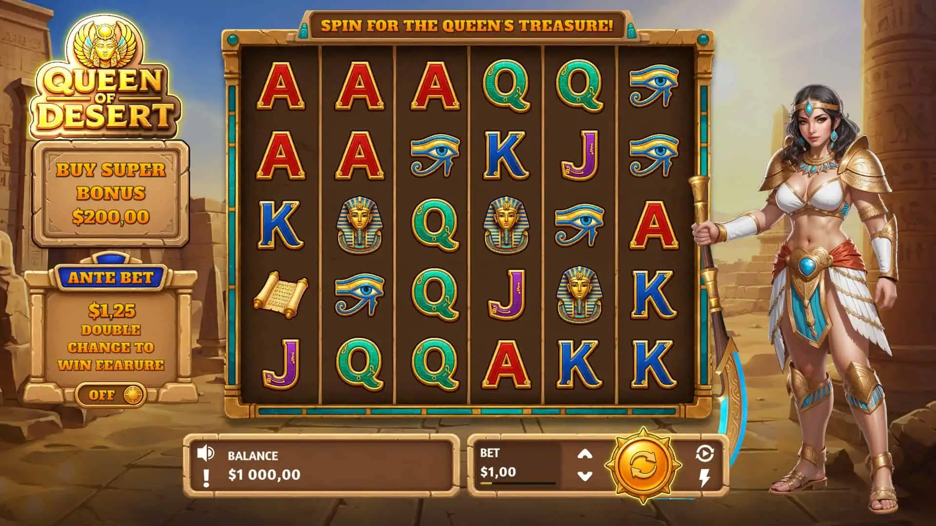 Queen Desert slot gameplay reels