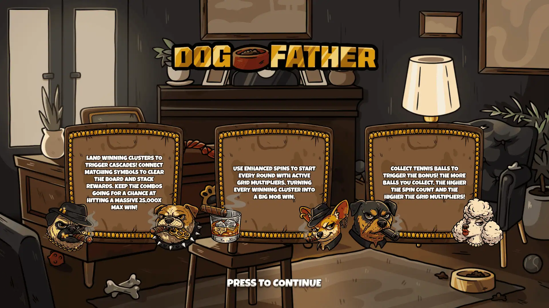 Dogfather slot intro screen