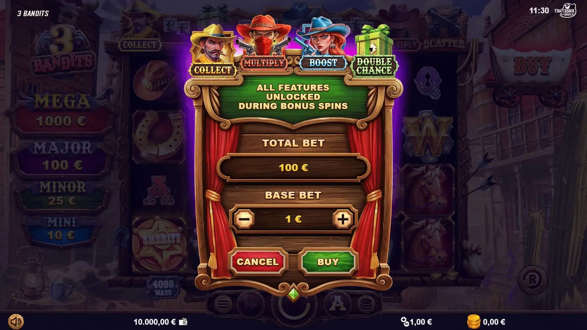 3 Bandits bonus buy menu