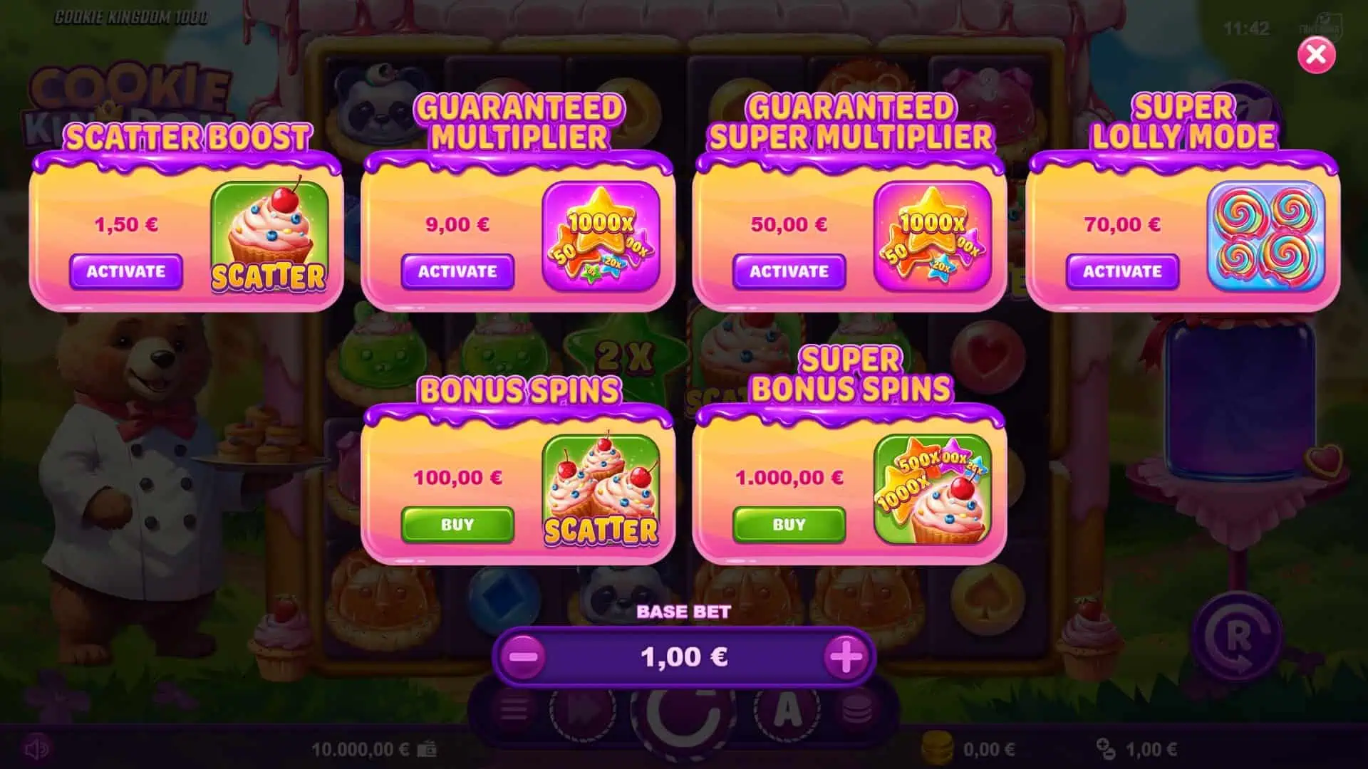Cookie Kingdom 1000 bonus buy menu