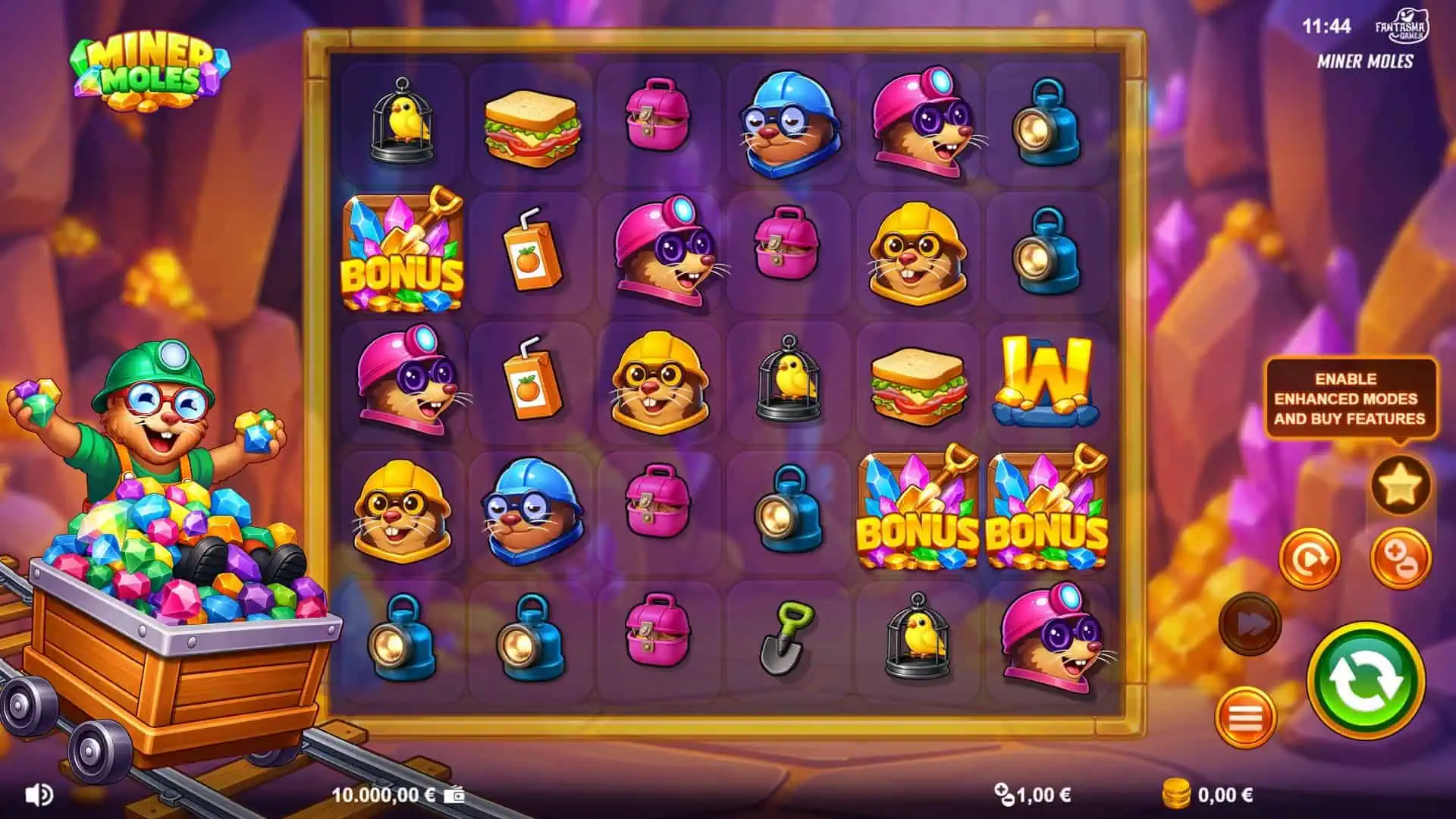 Miner Moles slot gameplay reels