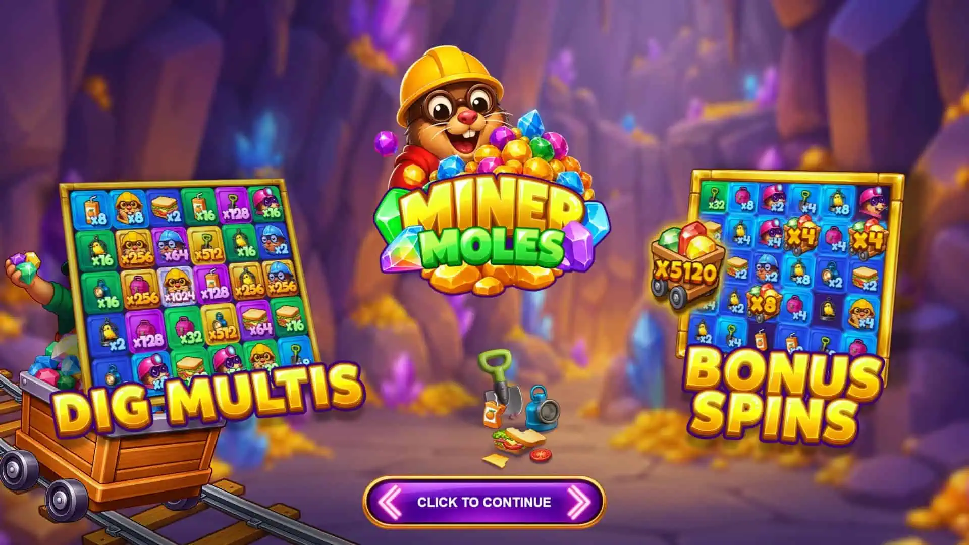 Miner Moles slot intro screen
