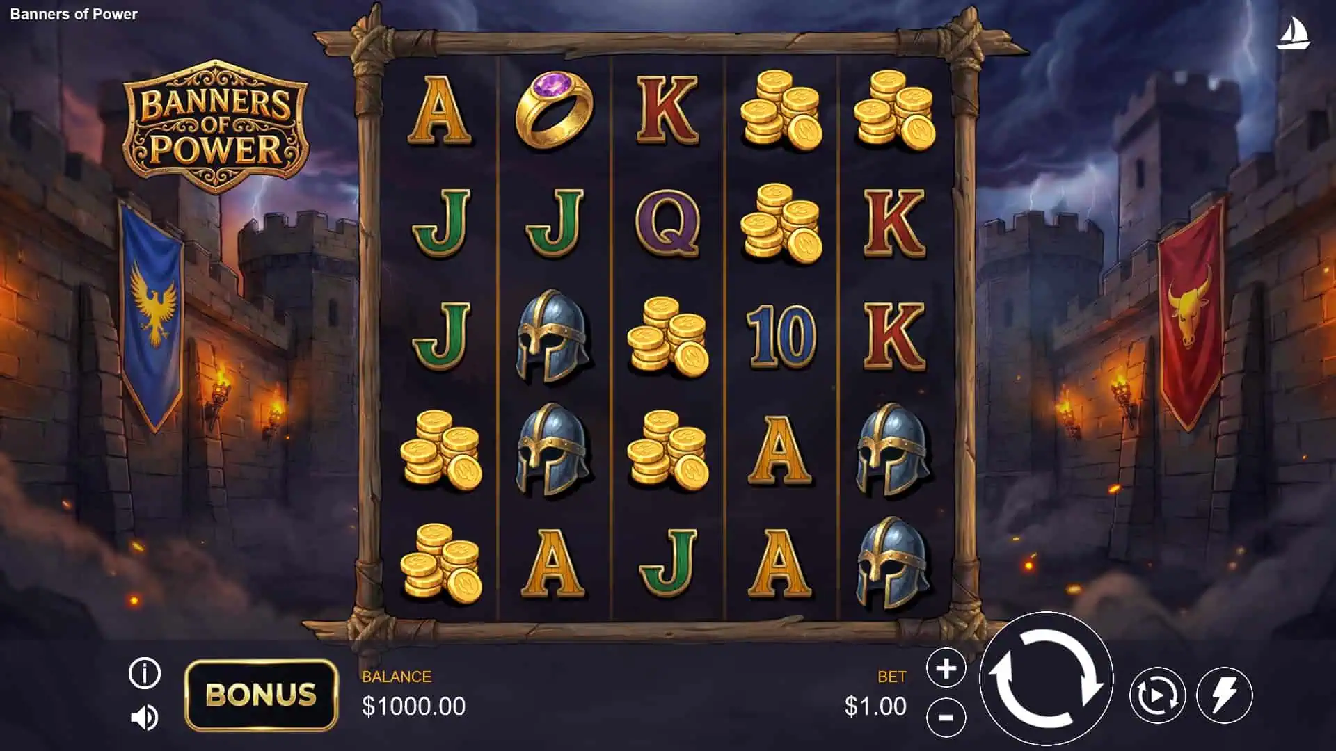 Banners of Power slot gameplay reels