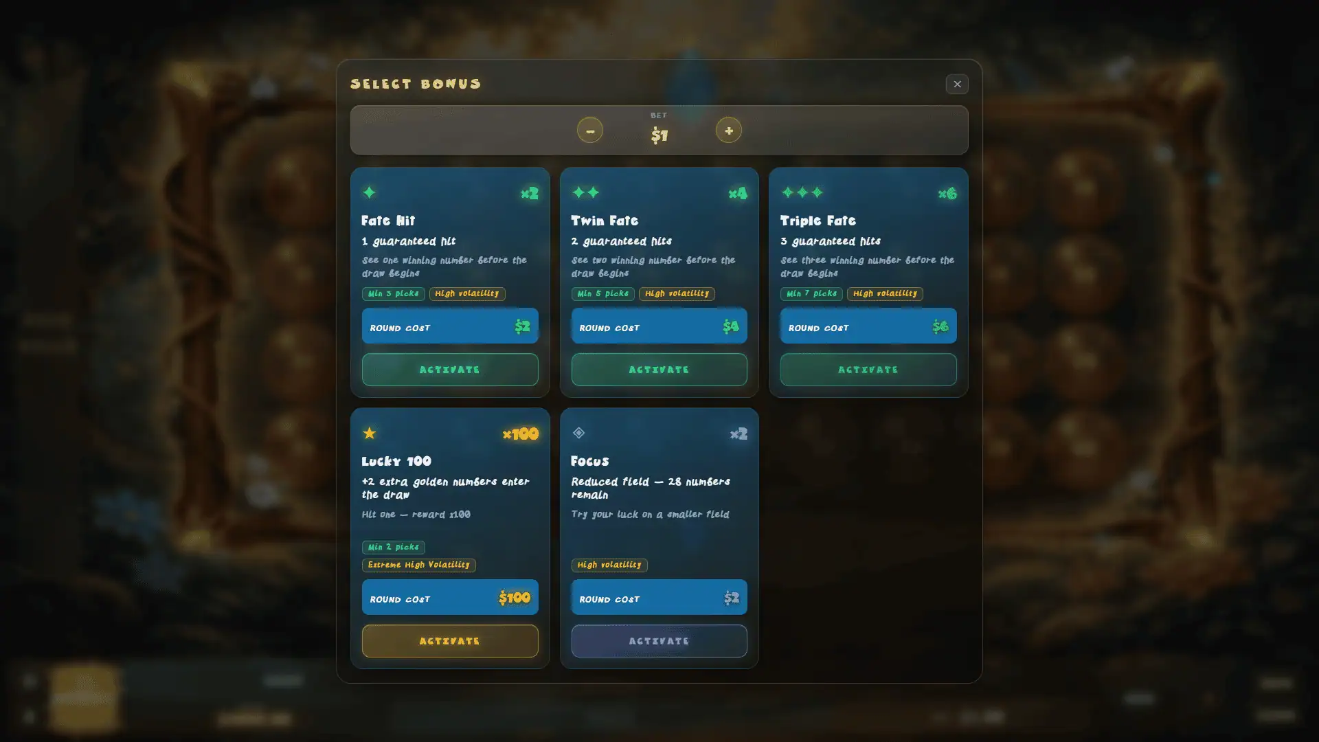 Keno Vibe bonus buy menu