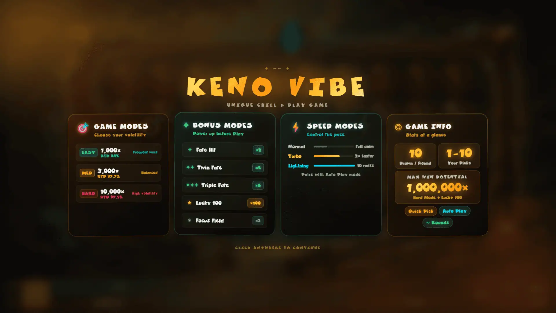 Keno Vibe slot intro screen