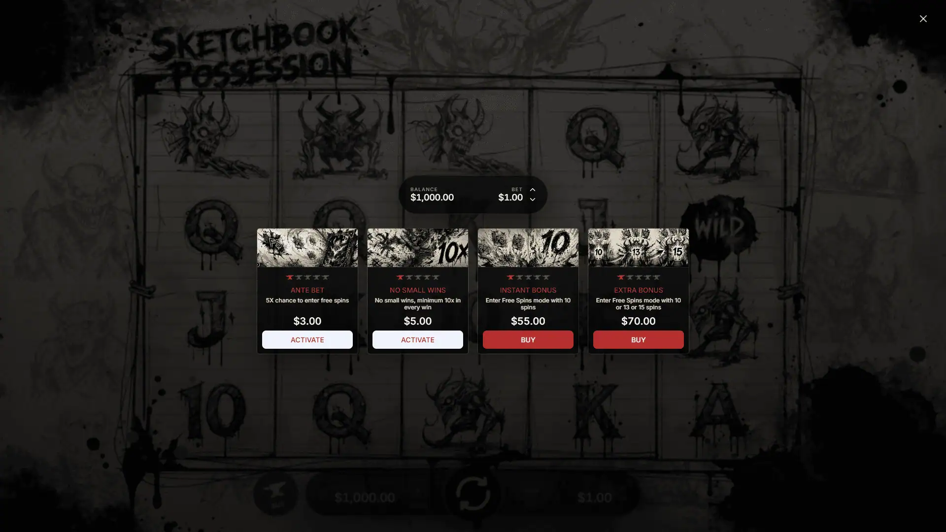 Sketchbook Possession bonus buy menu