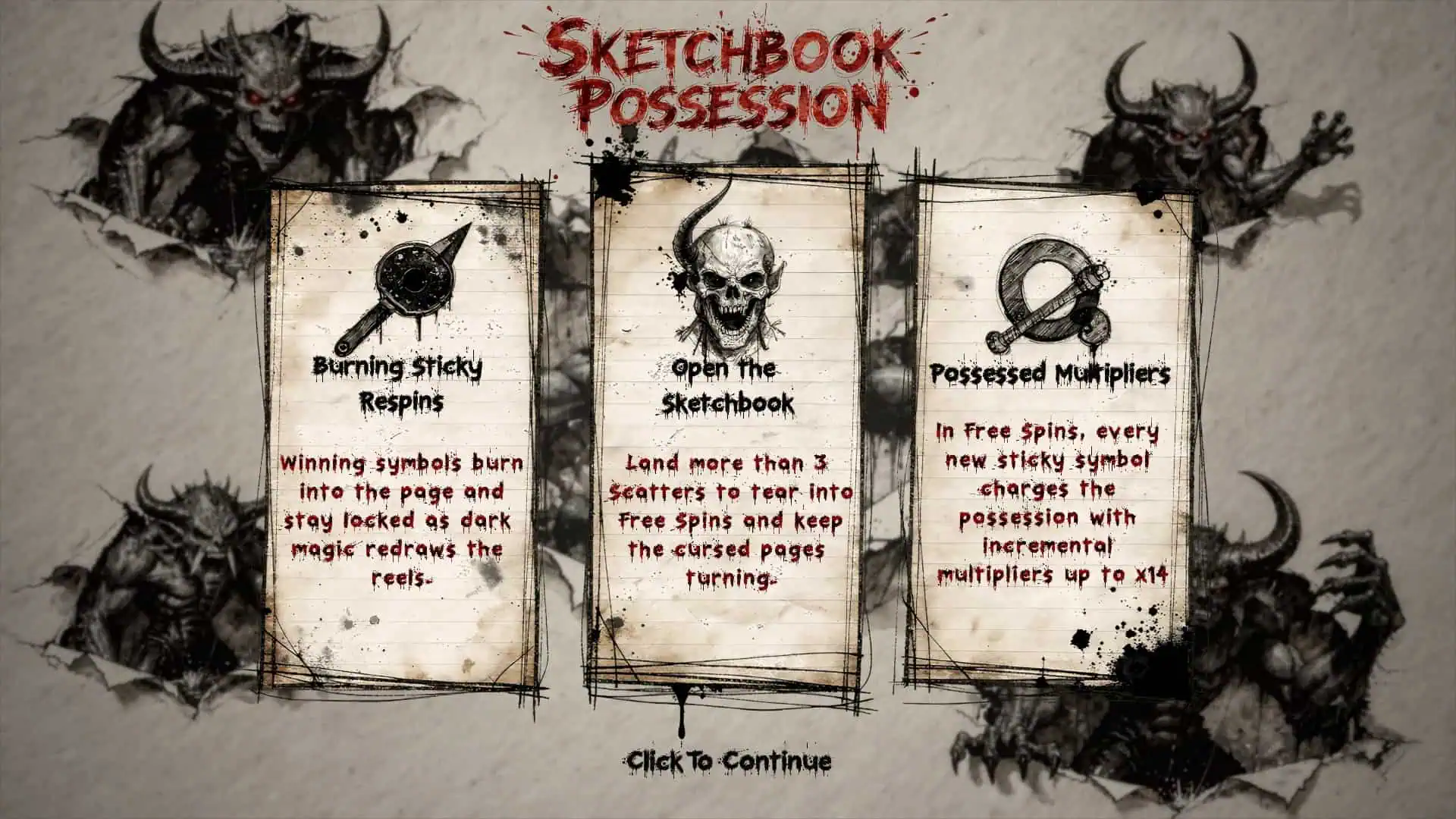 Sketchbook Possession slot intro screen