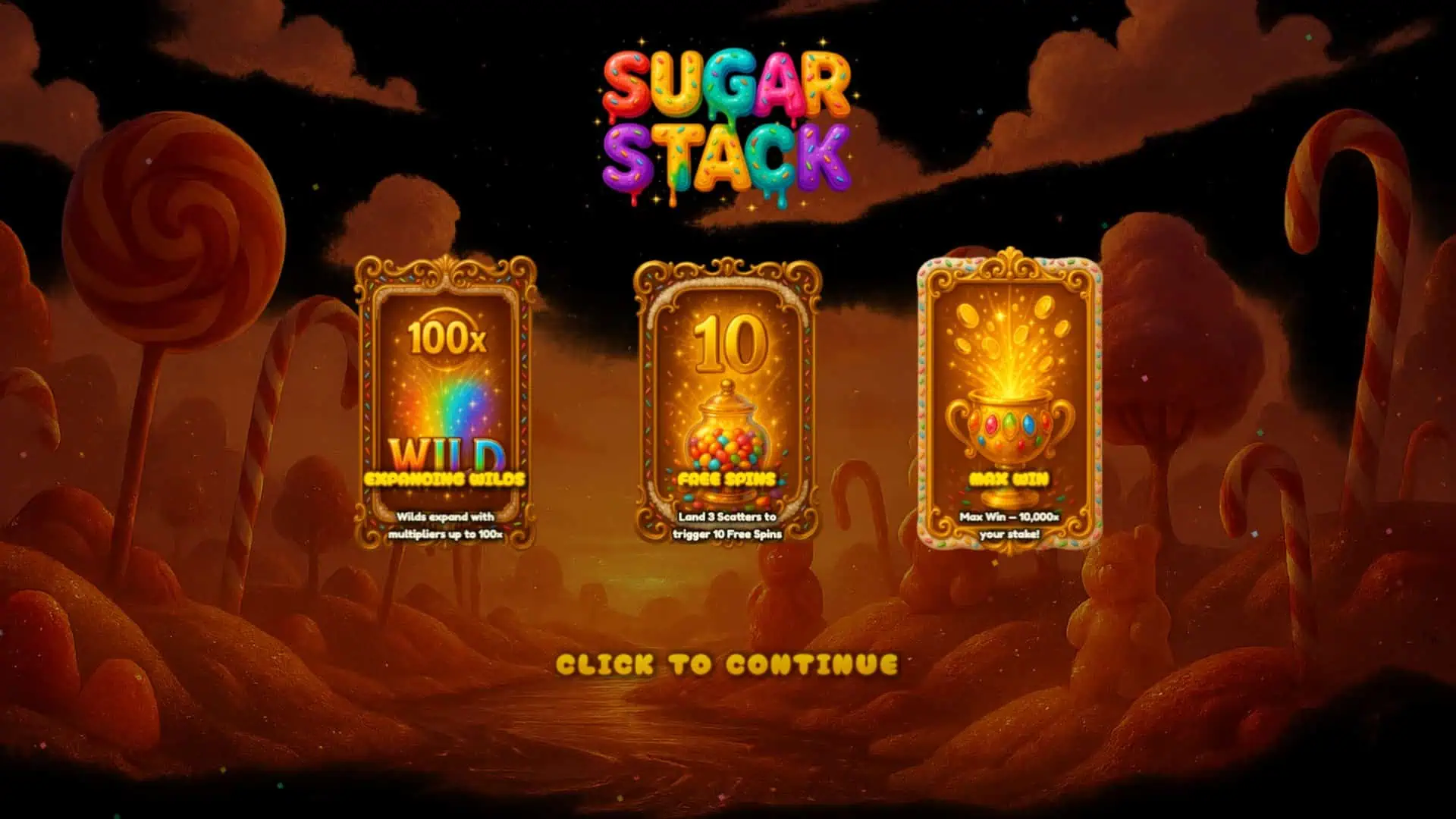 Sugar Stack slot intro screen