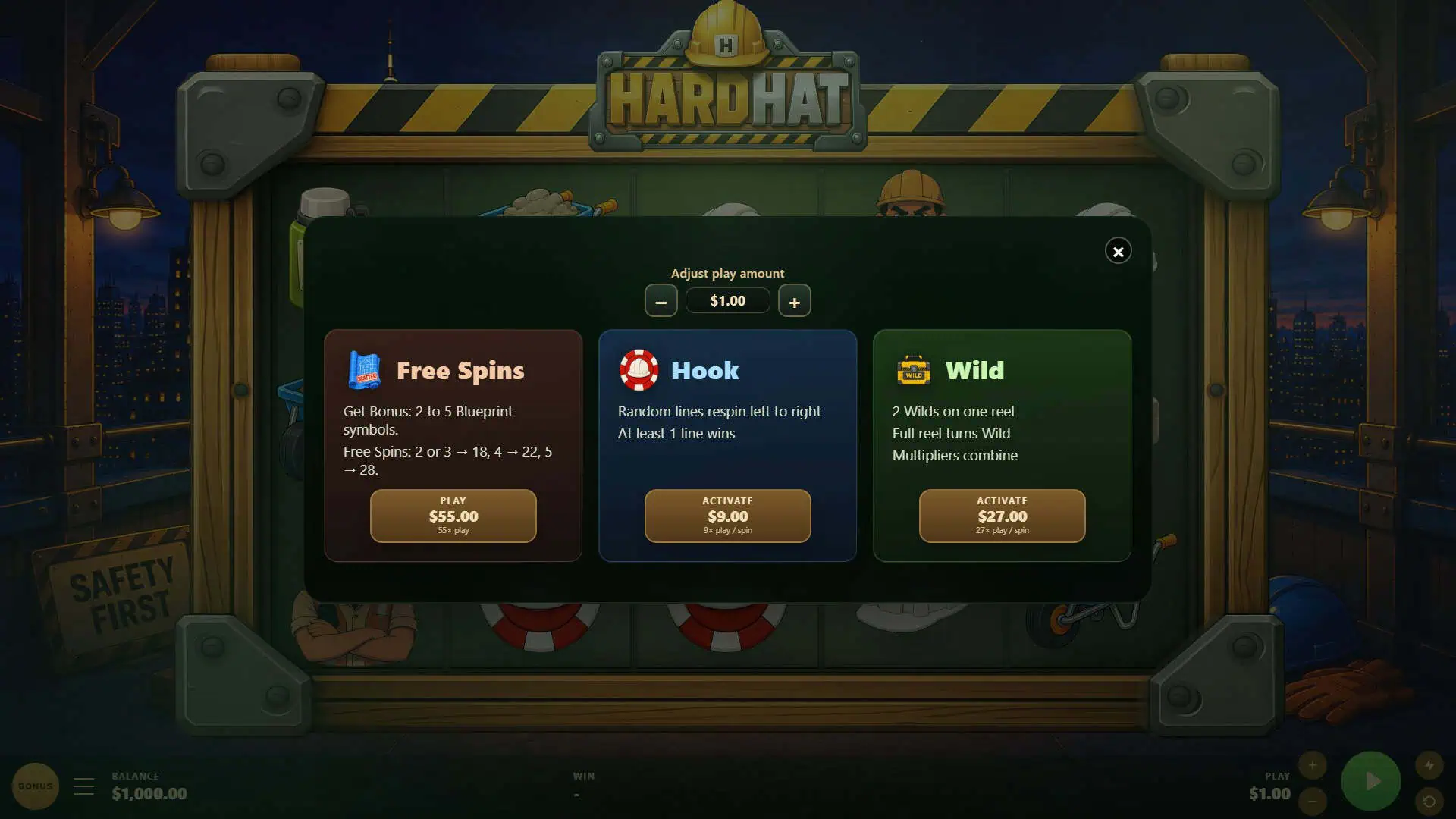 Hard Hat bonus buy menu