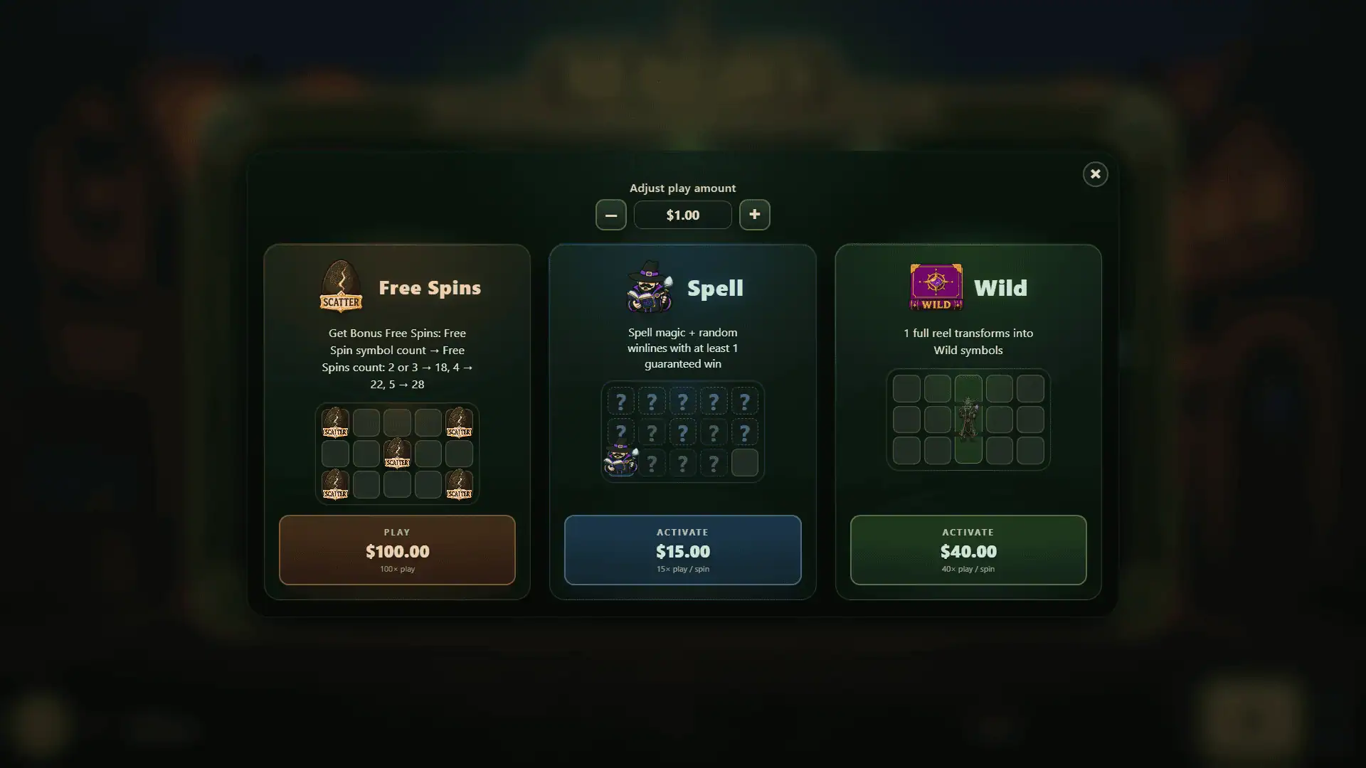 Magio bonus buy menu