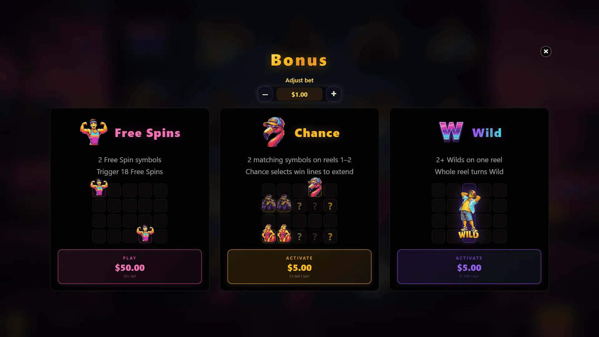 Palm Nights bonus buy menu