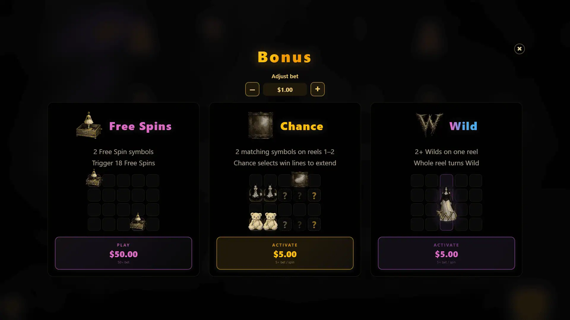 Scare Fair bonus buy menu