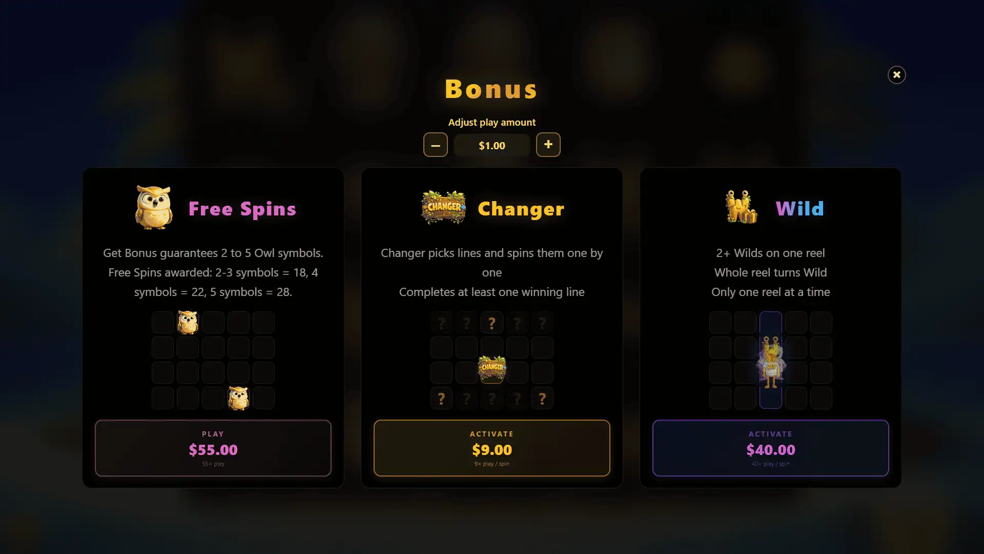 Silly Beasts bonus buy menu