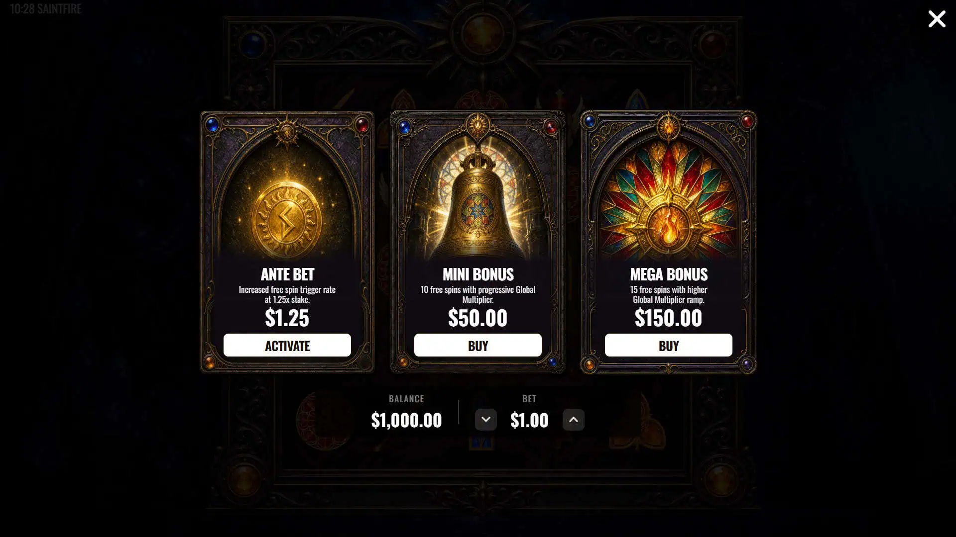 Saintfire bonus buy menu