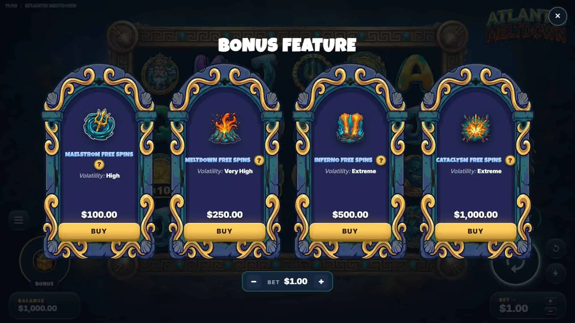 Atlantis Meltdown bonus buy menu
