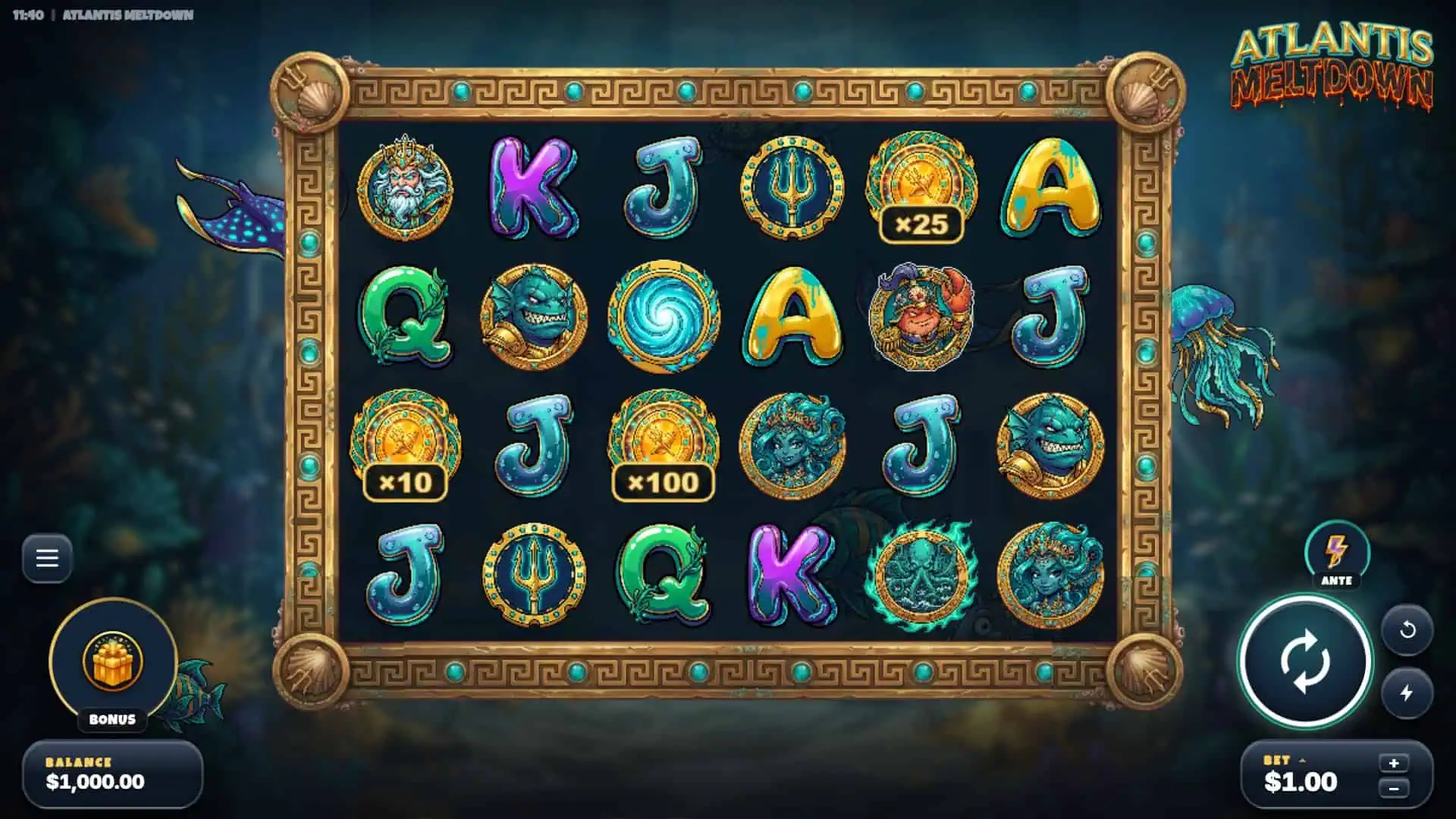 Atlantis Meltdown slot gameplay reels