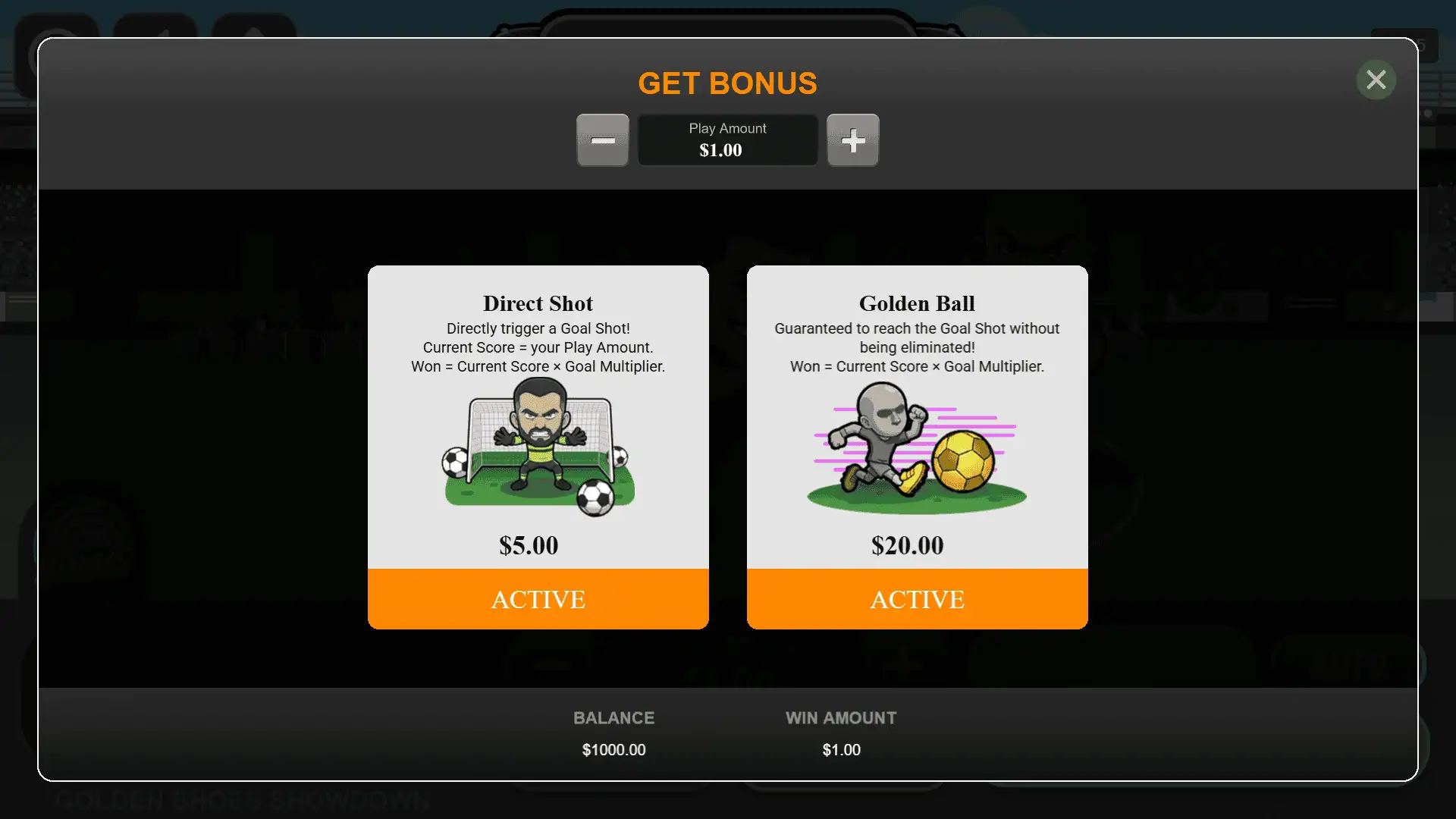 Golden Shoes Showdown bonus buy menu