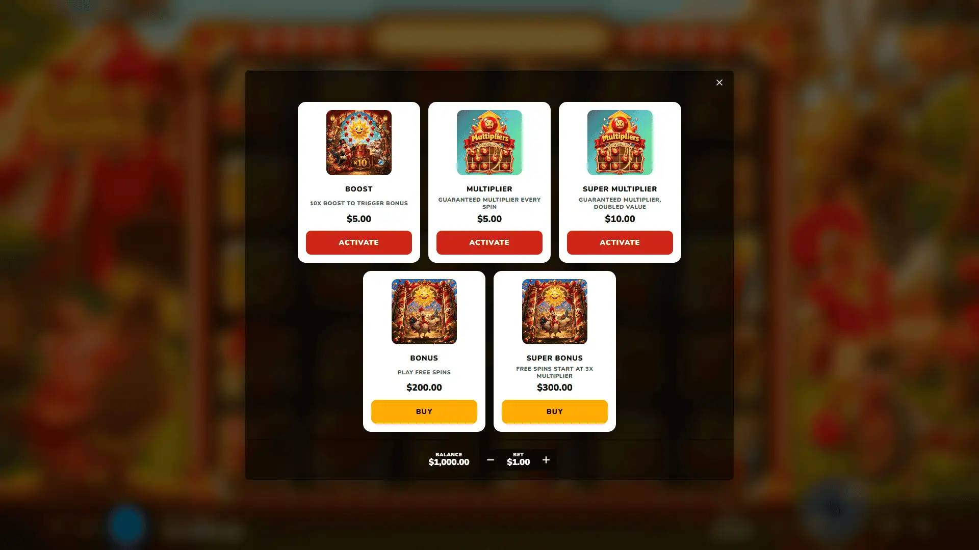 Cluck A Doodle bonus buy menu