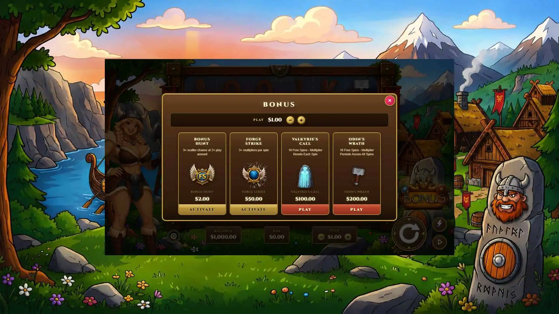 Vikings Vault bonus buy menu