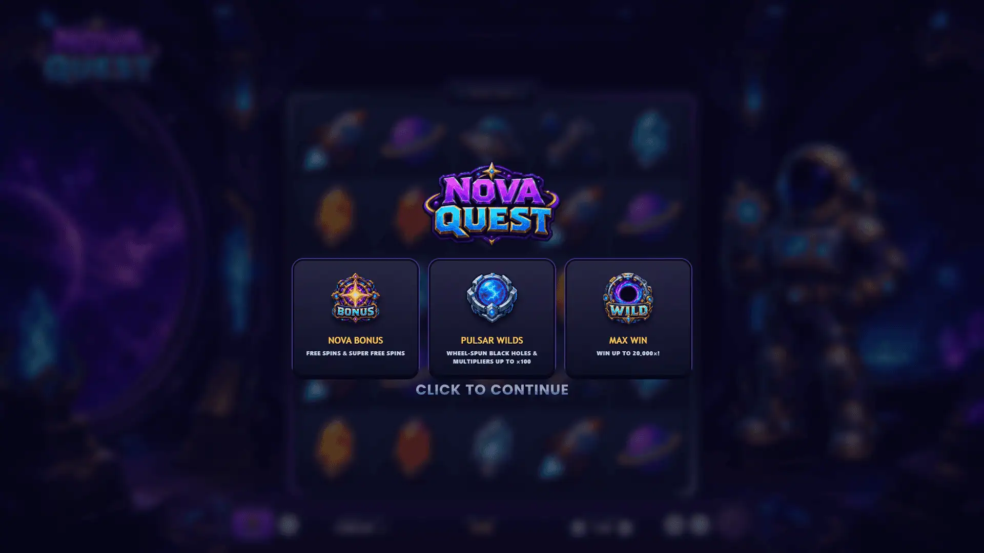 Nova Quest slot intro screen