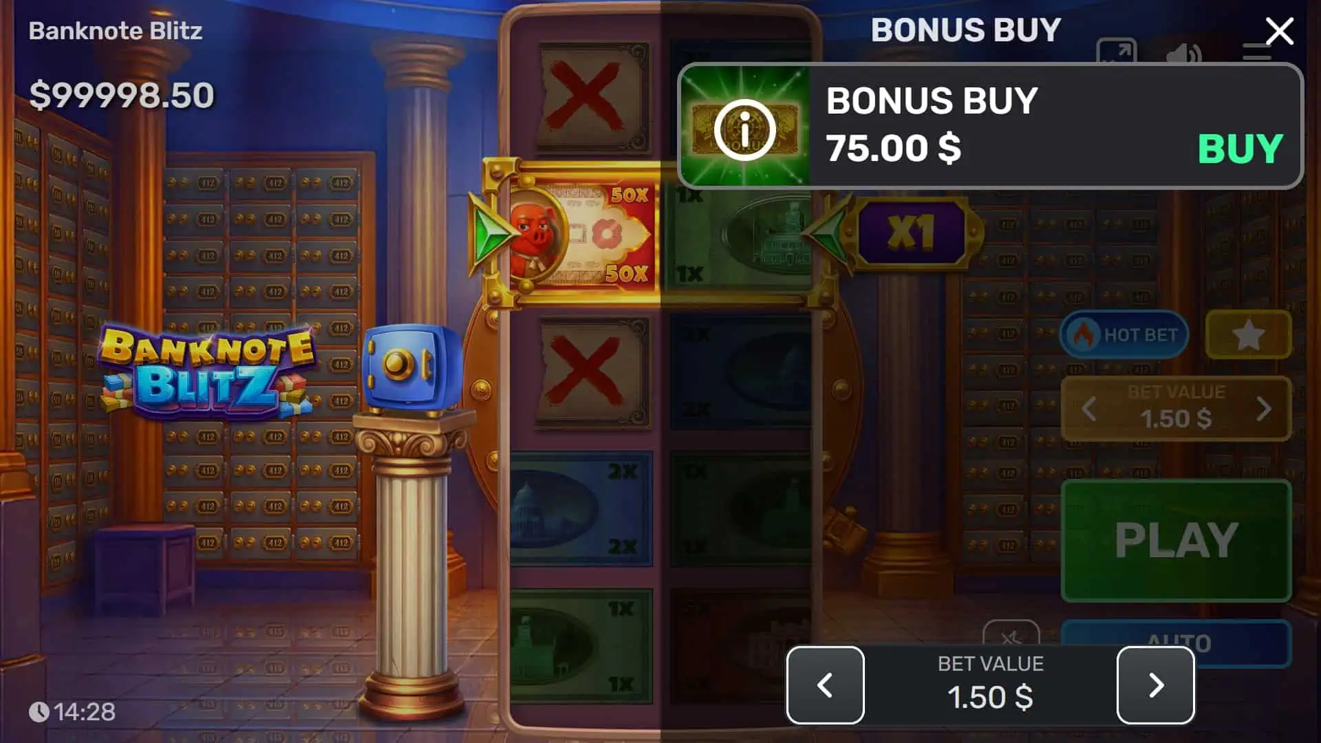 Banknote Blitz bonus buy menu