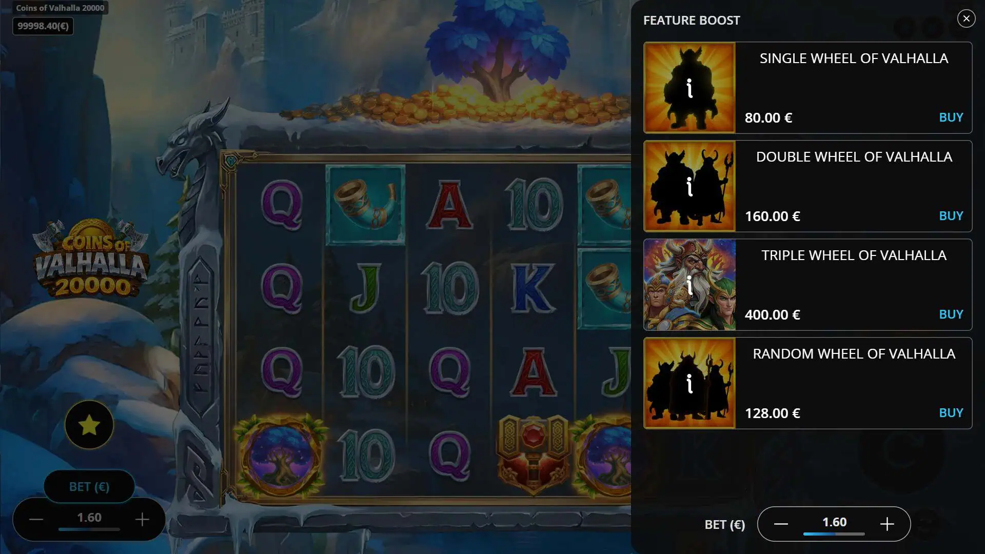 Coins of Valhalla 20000 bonus buy menu