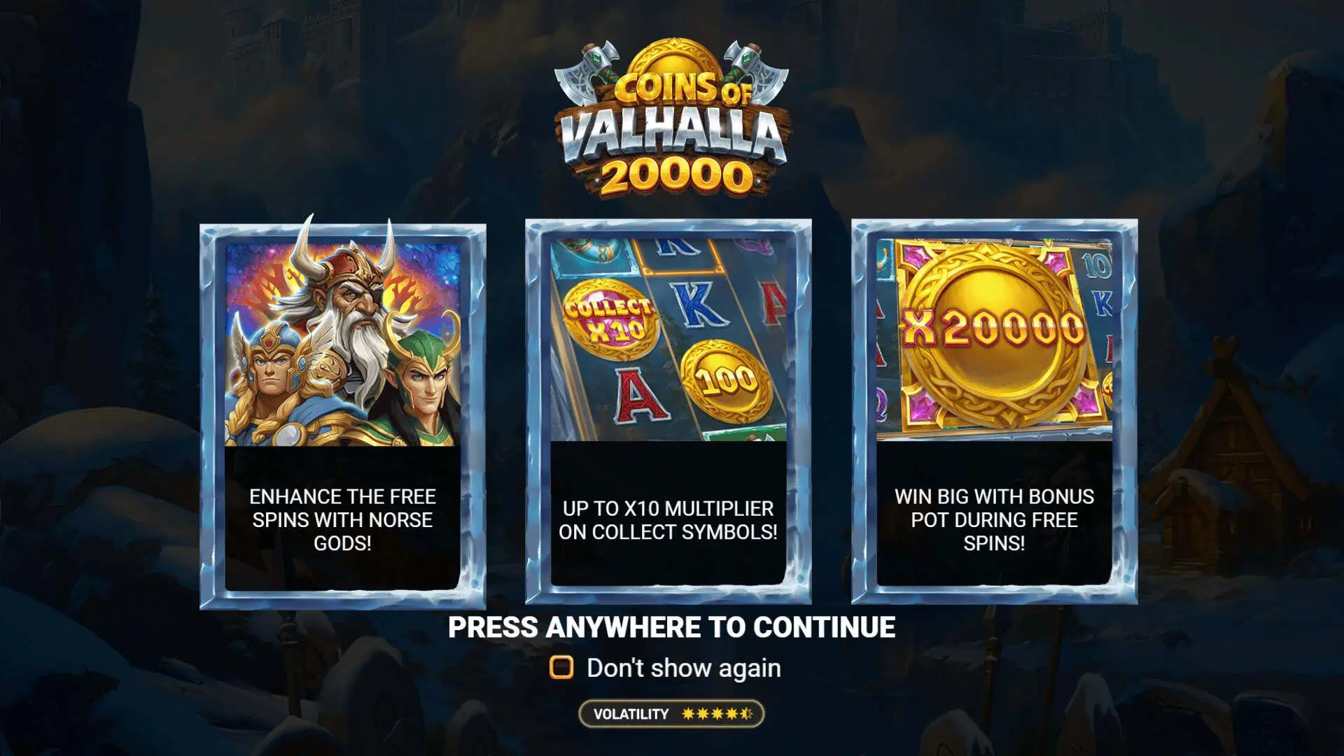 Coins of Valhalla 20000 slot intro screen