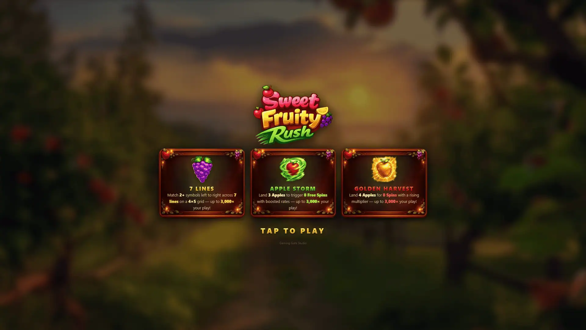 Sweet Fruity Rush slot intro screen